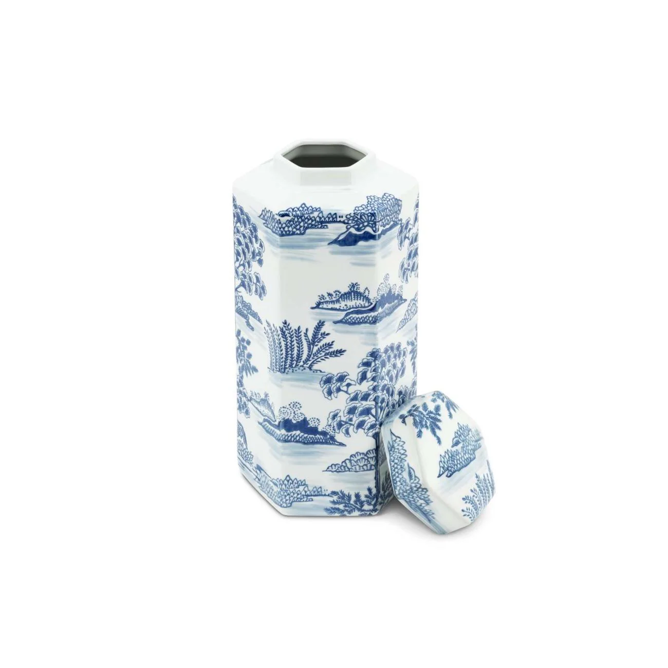 ABHIKA Vaso con Coperchio Potiche Orientale Chino 39x18cm Bianco Blu Ceramica - Image 2