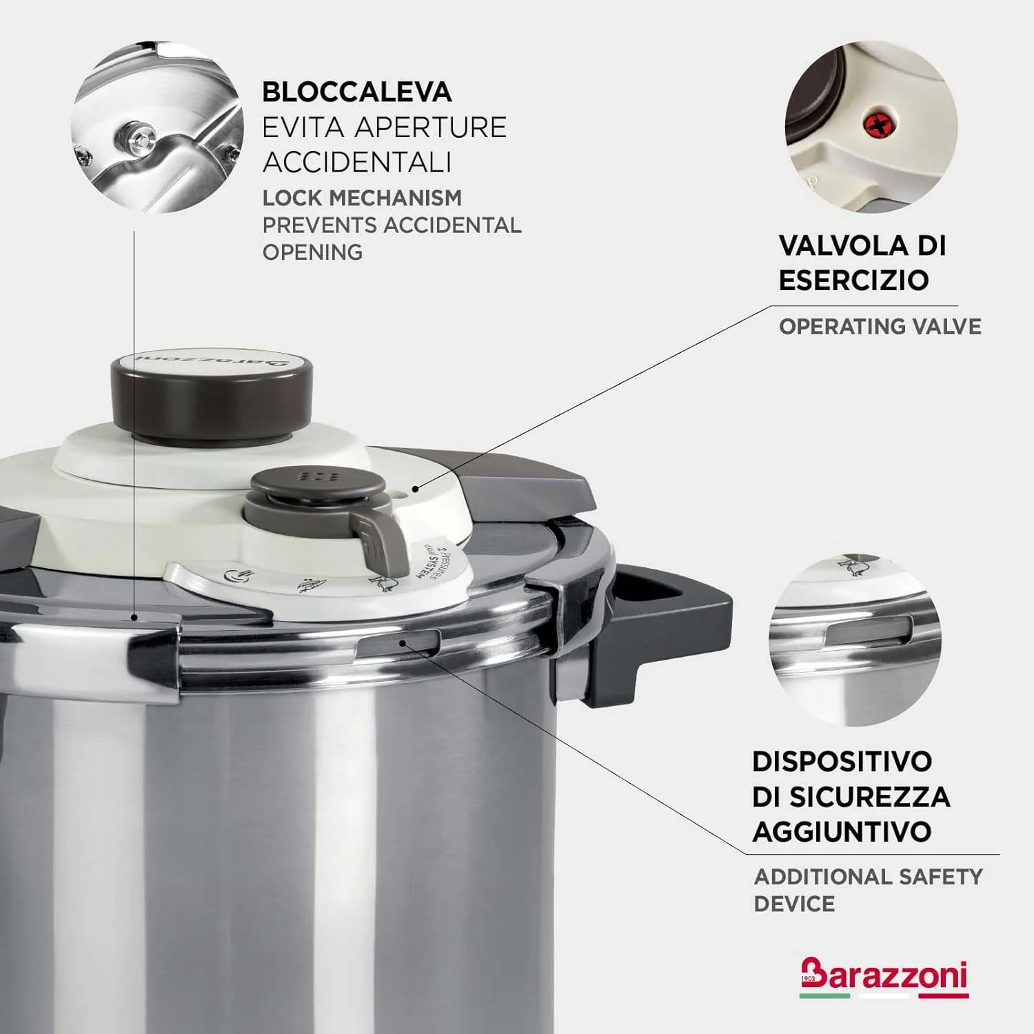 BARAZZONI Facile Dual System Pentola a Pressione 4,5 L Acciaio Inox 22cm - Image 7