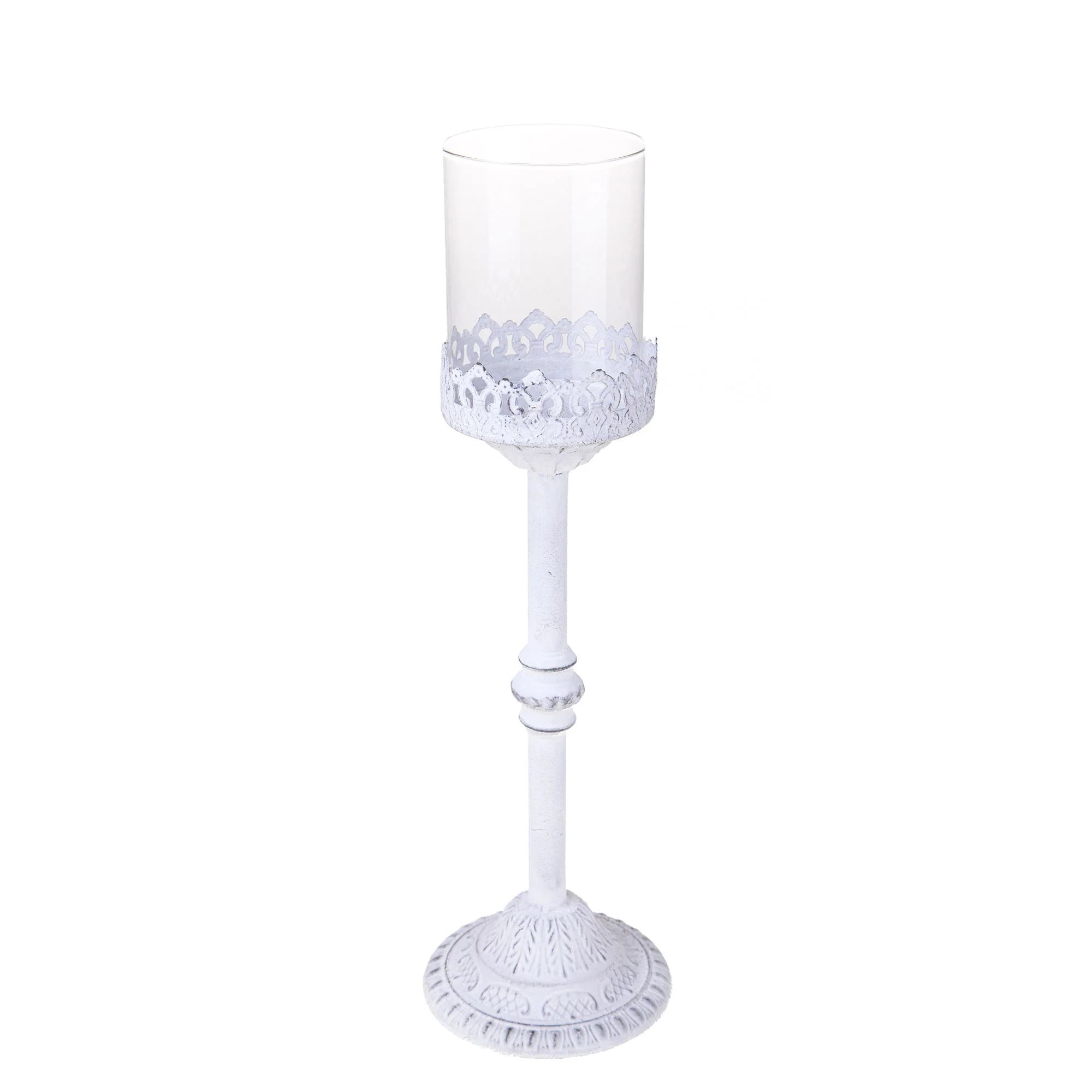 BIANCHI DINO Candeliere Candelabro Singolo Liberty 42cm Metallo Bianco Antico