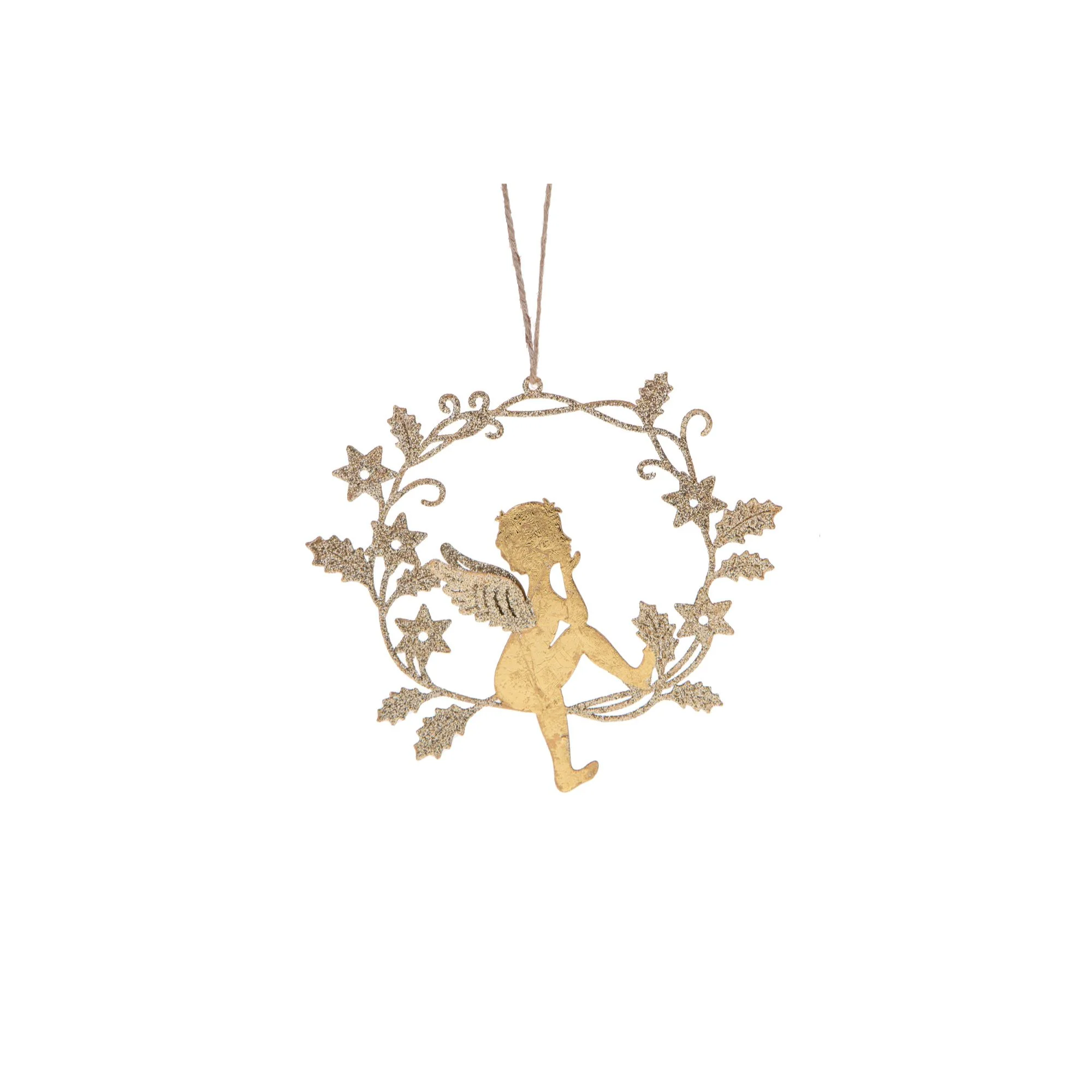 BIANCHI DINO Pendaglo Addobbo con Angelo Coroncina in Metallo 16cm Oro