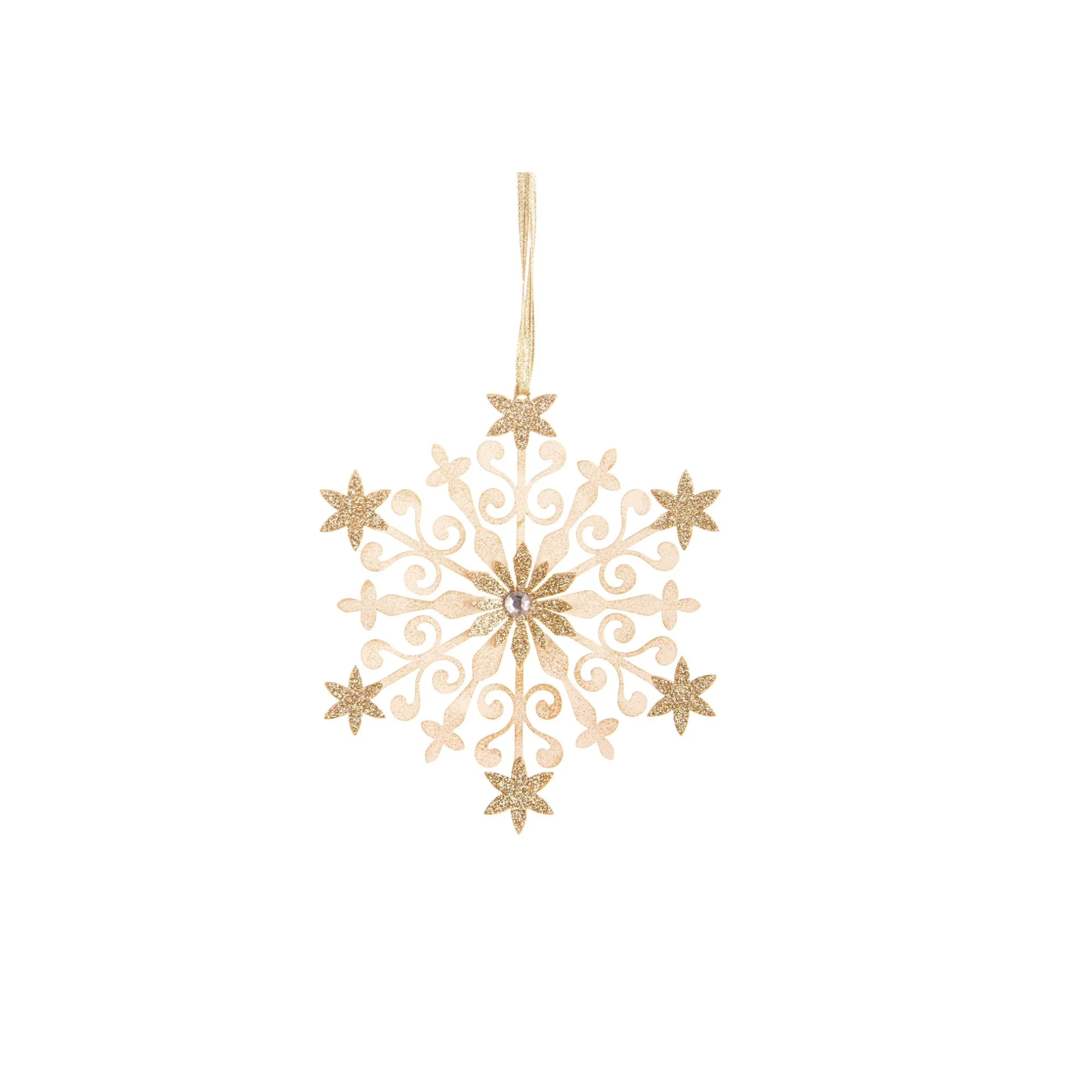 BIANCHI DINO - Pendaglio Fiocco di Neve Addobbo Natalizio Panna Oro 14 cm Metallo