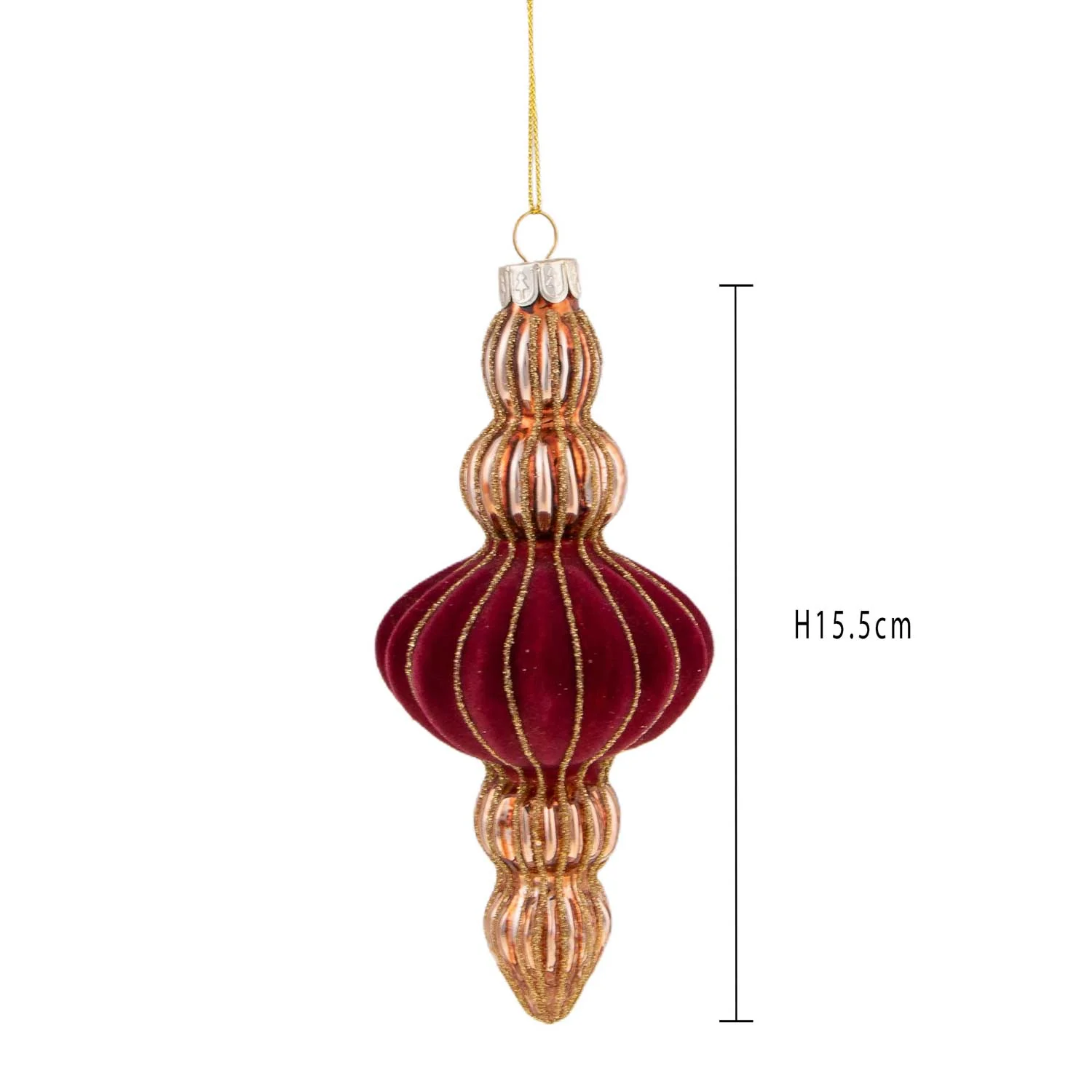 BIANCHI DINO Pendaglio per Albero di Natale in Vetro 15,5cm Burgundy Oro - Image 3