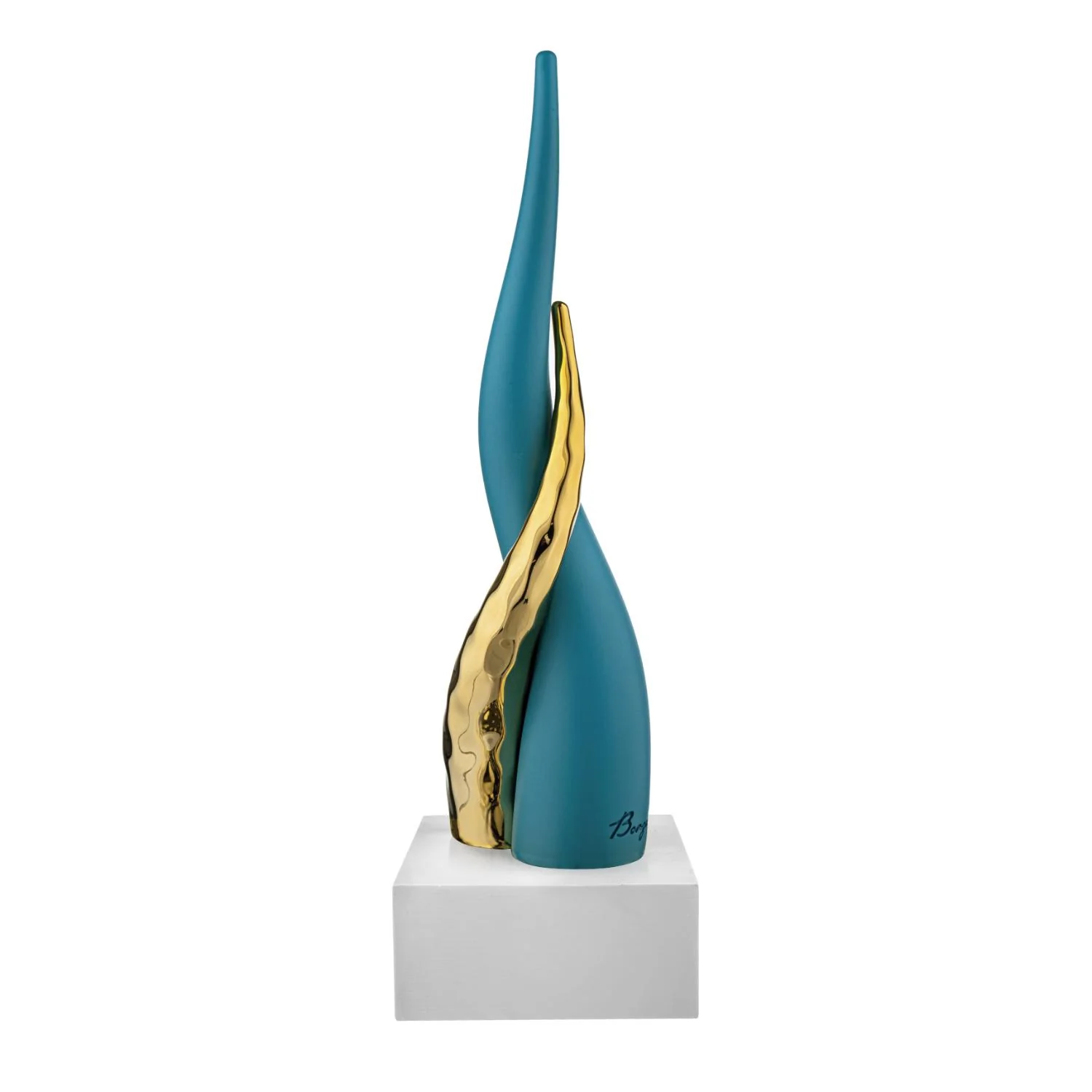 BONGELLI PREZIOSI Cornetto Corni Intrecciati Base Bianca Ottanio Oro 20cm Marmorino