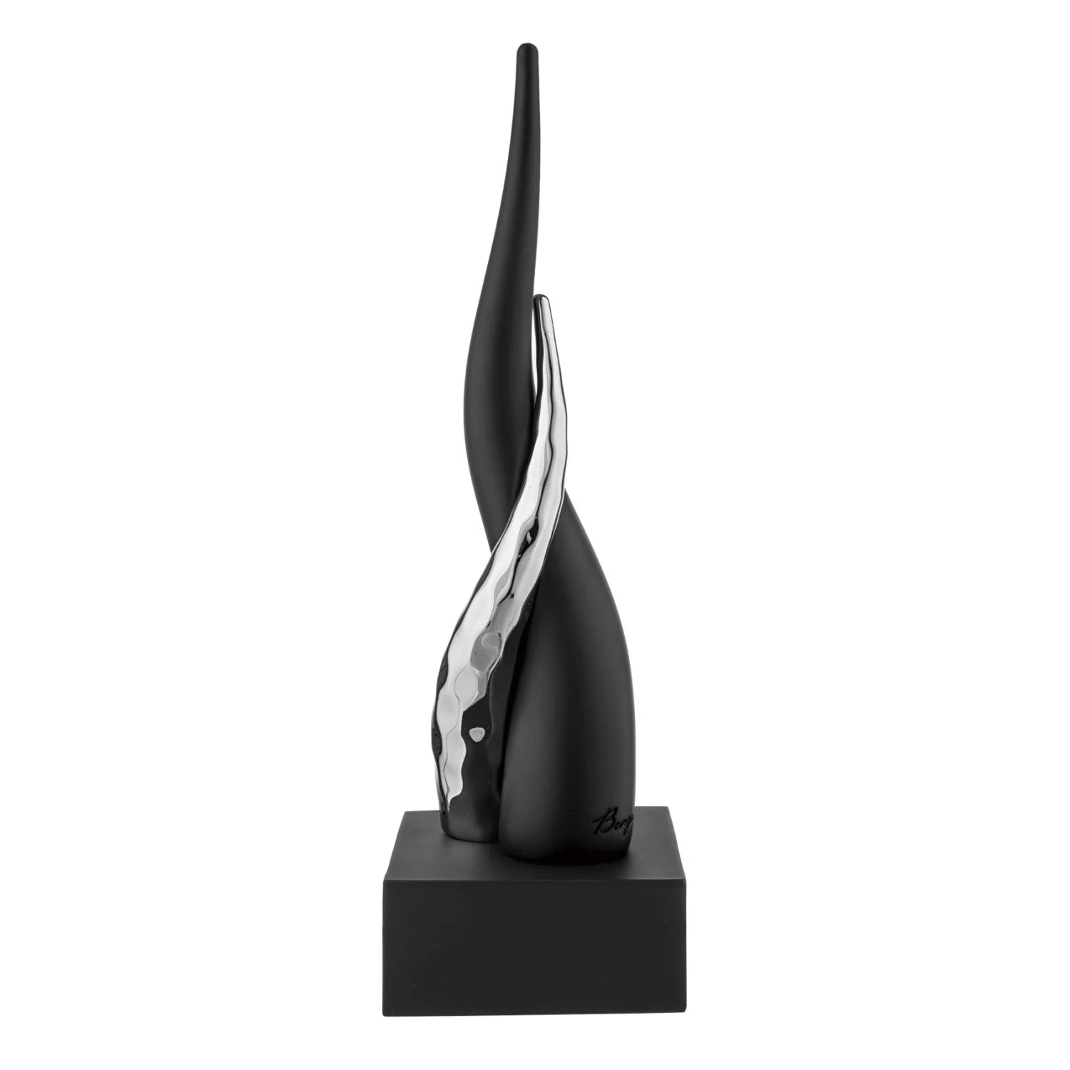 BONGELLI PREZIOSI Cornetto Corni Intrecciati Base Nera Corno Nero Argento 20cm Marmorino