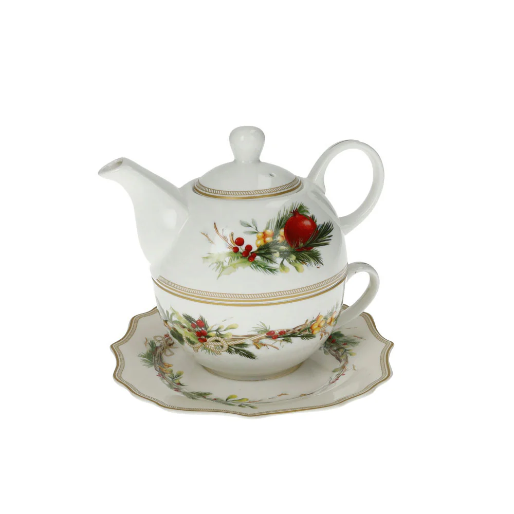 BRANDANI Carol Teiera con Tazza e Piattino 14x16cm Porcellana Tavola di Natale - Image 2
