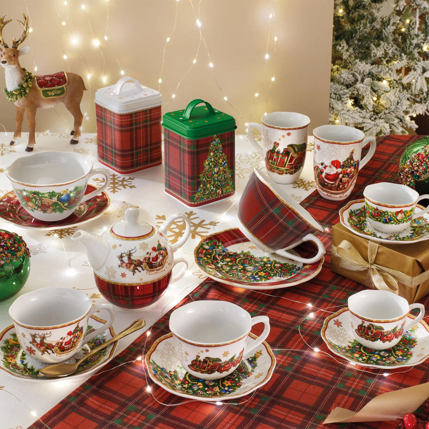 BRANDANI Christmas Set 2 Tazze Tè con Piattino 15x8cm Porcellana Tavola di Natale - Image 4