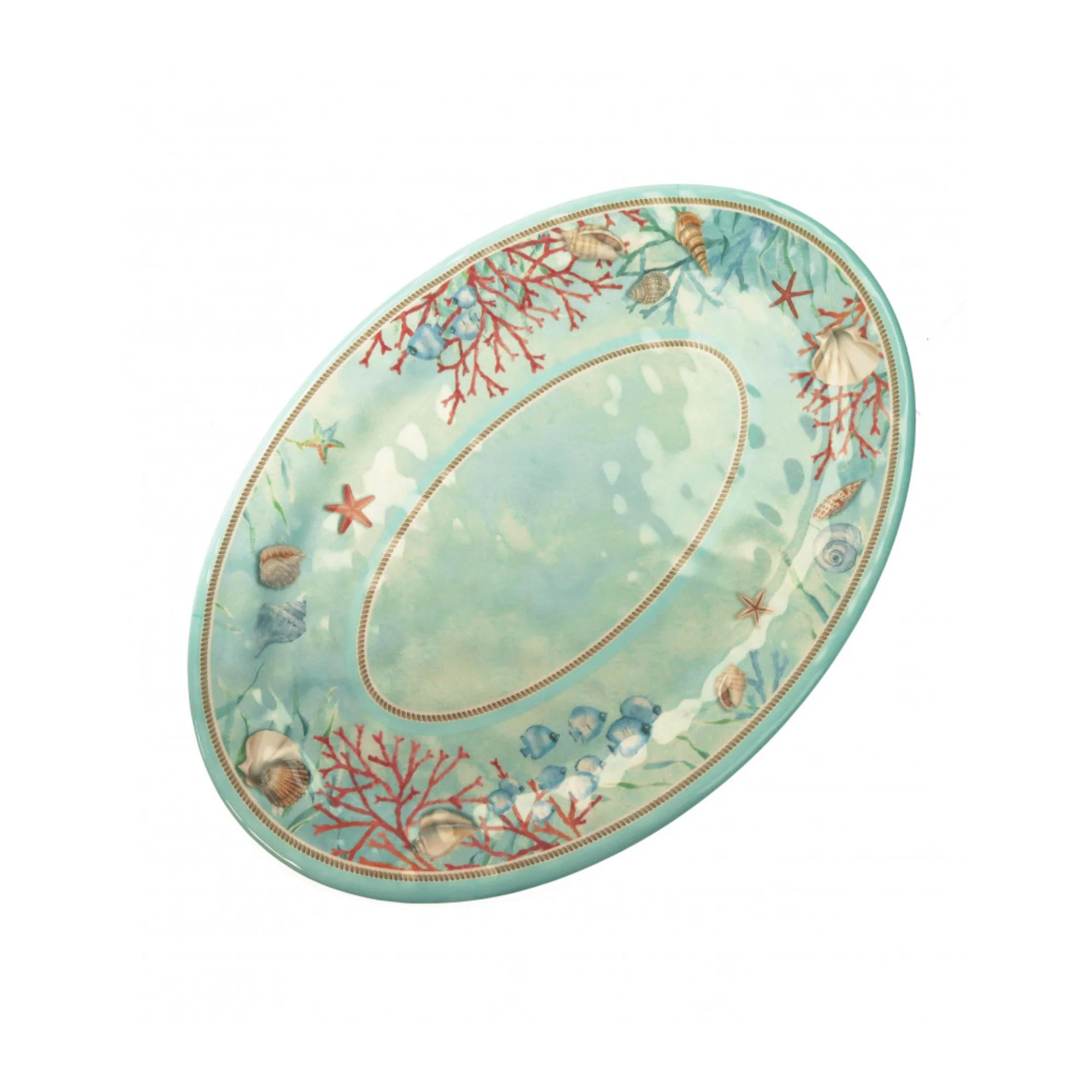 BRANDANI Vassoio Ovale Marino Reef Celeste Tavola 50x36cm Melamina