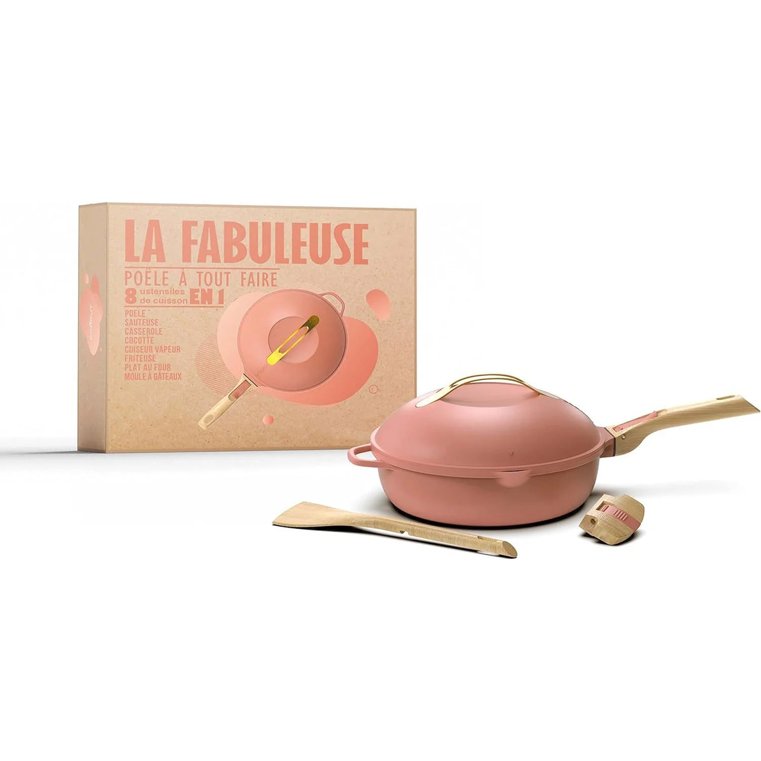 COOKUT La Favolosa Padella Casseruola Tegame 2 Manici 8 in 1 24cm Metallo Peonia Rosa - Image 3