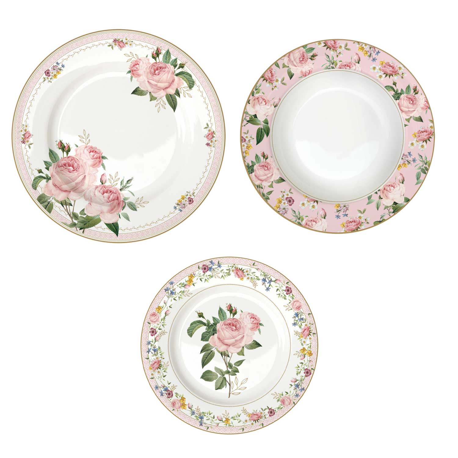 EASY LIFE Servizio Tavola Piatti Set 18 Pezzi in Porcellana Chant Des Roses