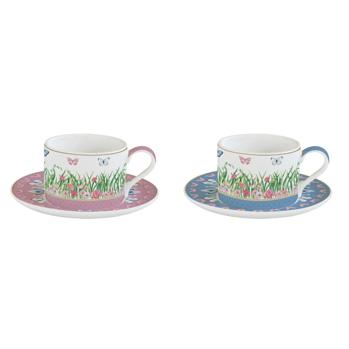 EASY LIFE Spring Parade Set 2 Tazze Tè 240ml con Piattini Porcellana