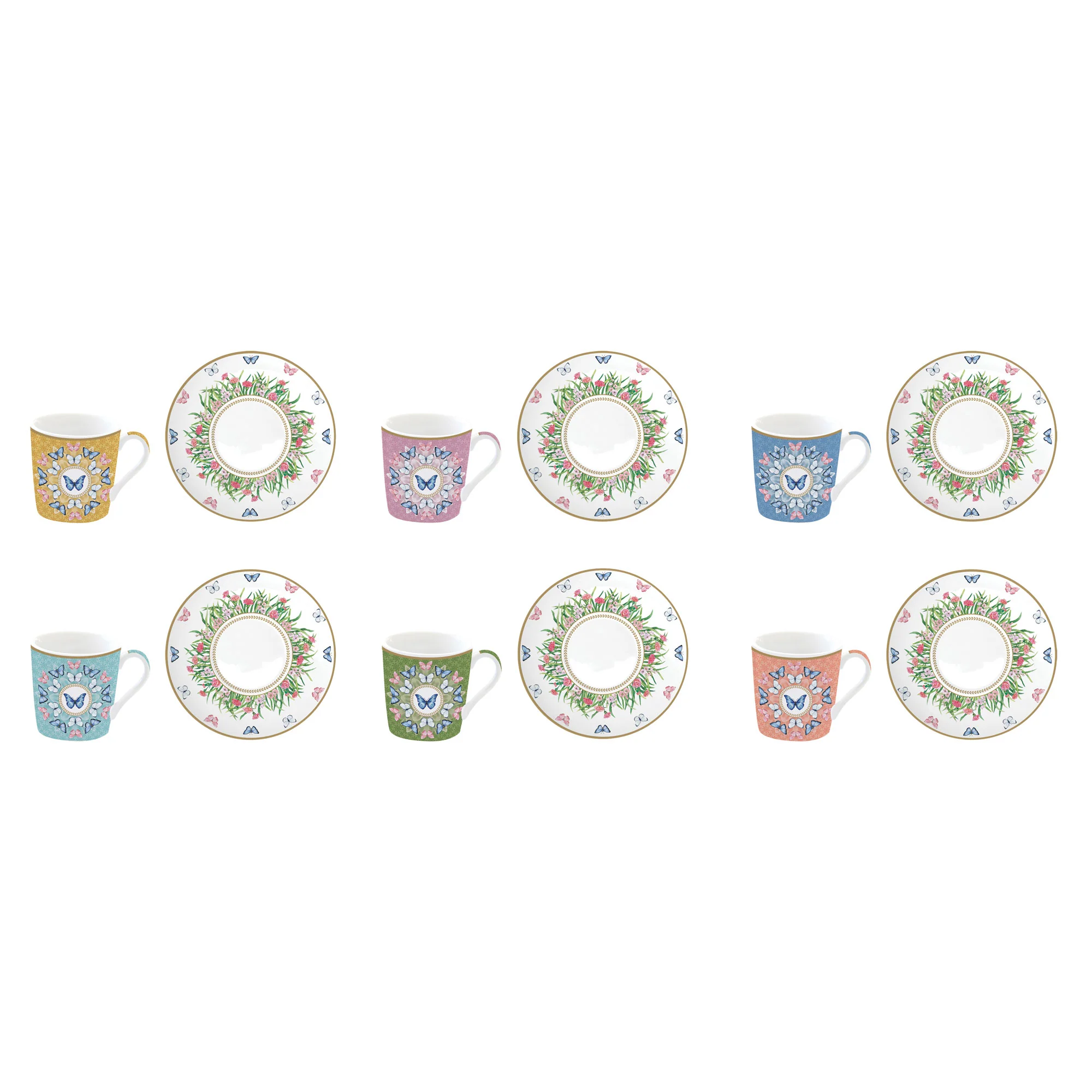EASY LIFE Spring Parade Set 6 Tazzine Espresso 100ml con Piattini Porcellana