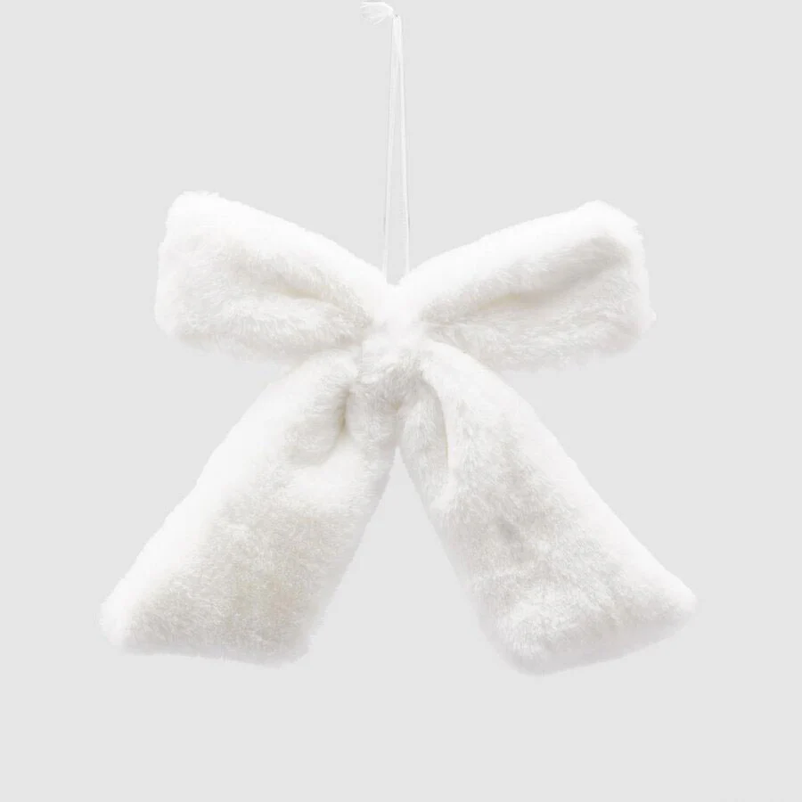 EDG Enzo De Gasperi Addobbo Decorazione Natalizia Fiocco Bianco Peluche 20x25cm - Image 2