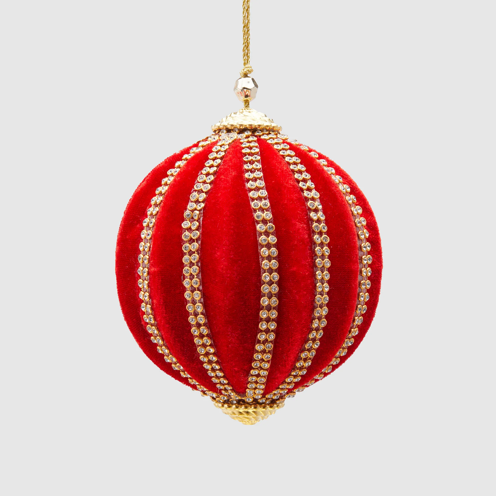 EDG Enzo De Gasperi Addobbo Pallina Sfera di Natale Spicchi Velluto 10cm Rosso Oro - Image 2