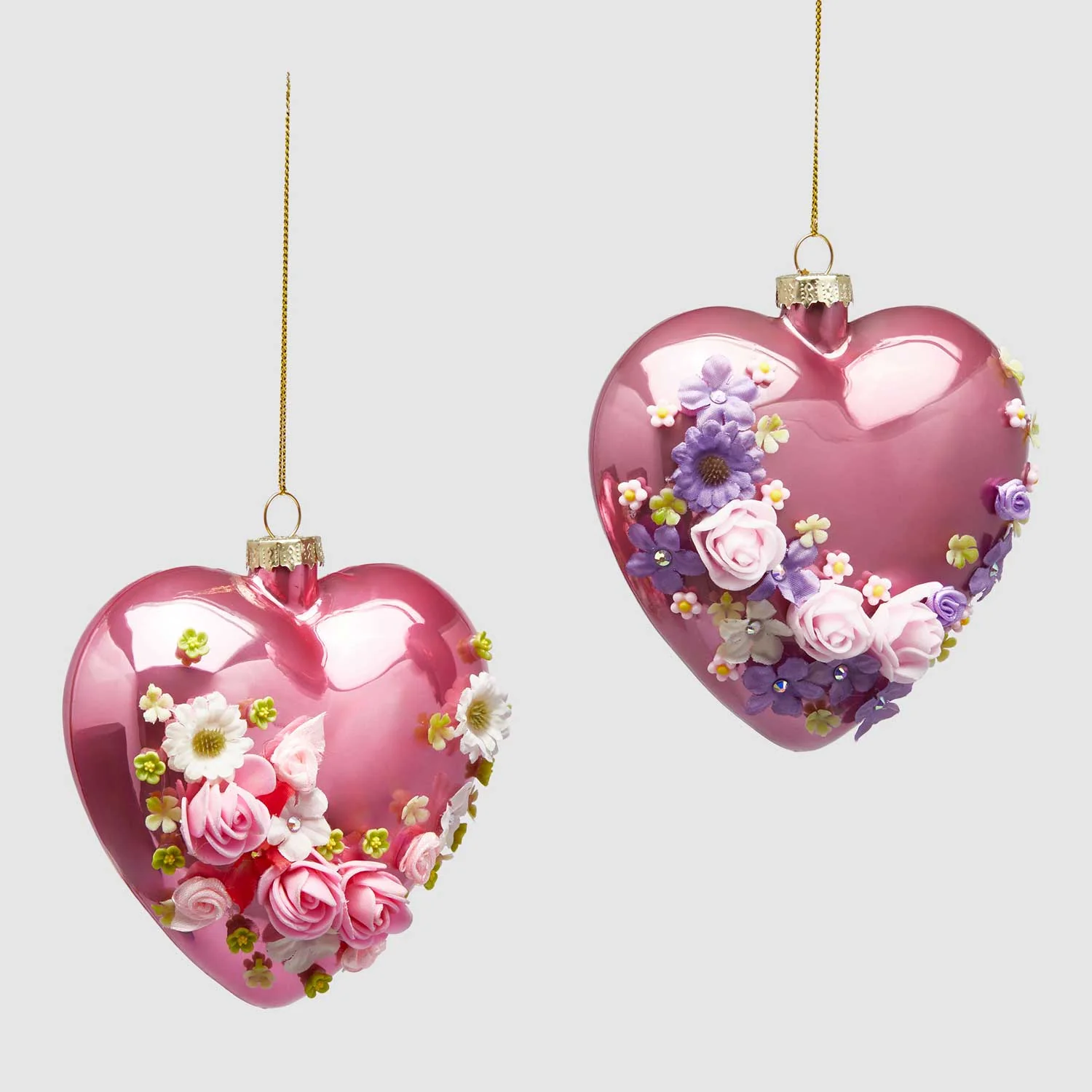 EDG Enzo De Gasperi Decorazione Pasquale Cuore da Appendere con Rose 12cm in Vetro Magenta Scuro - Image 2