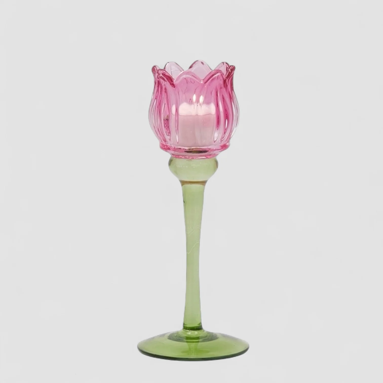 EDG Enzo De Gasperi Portacandela Tulipano 22cm Magenta Vetro