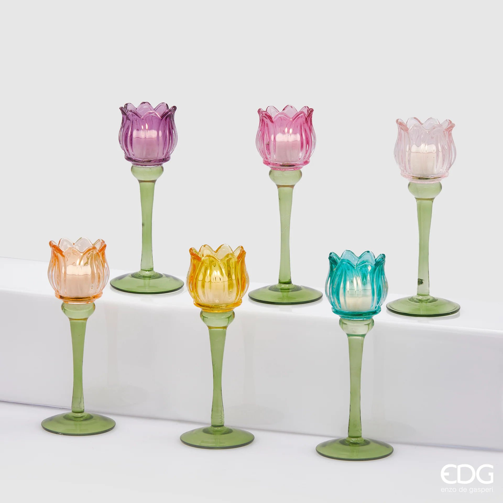 EDG Enzo De Gasperi Portacandela Tulipano 22cm Magenta Vetro - Image 2