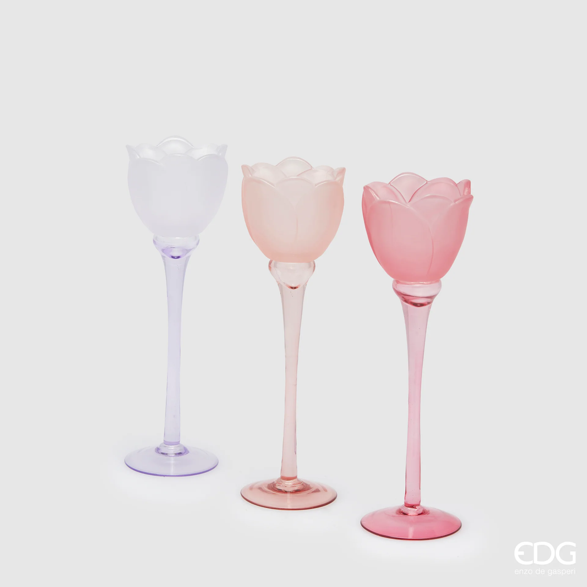 EDG Enzo De Gasperi Portacandela Tulipano Satinato 28x8,5cm Rosa Vetro - Image 2