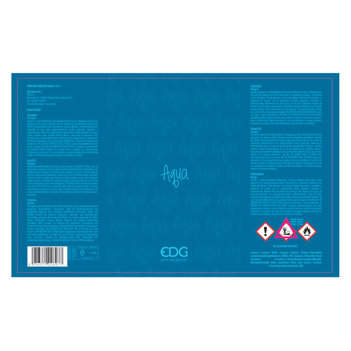 EDG Enzo De Gasperi Ricarica per Diffusore Profumatore 1 Litro Aqua - Image 2