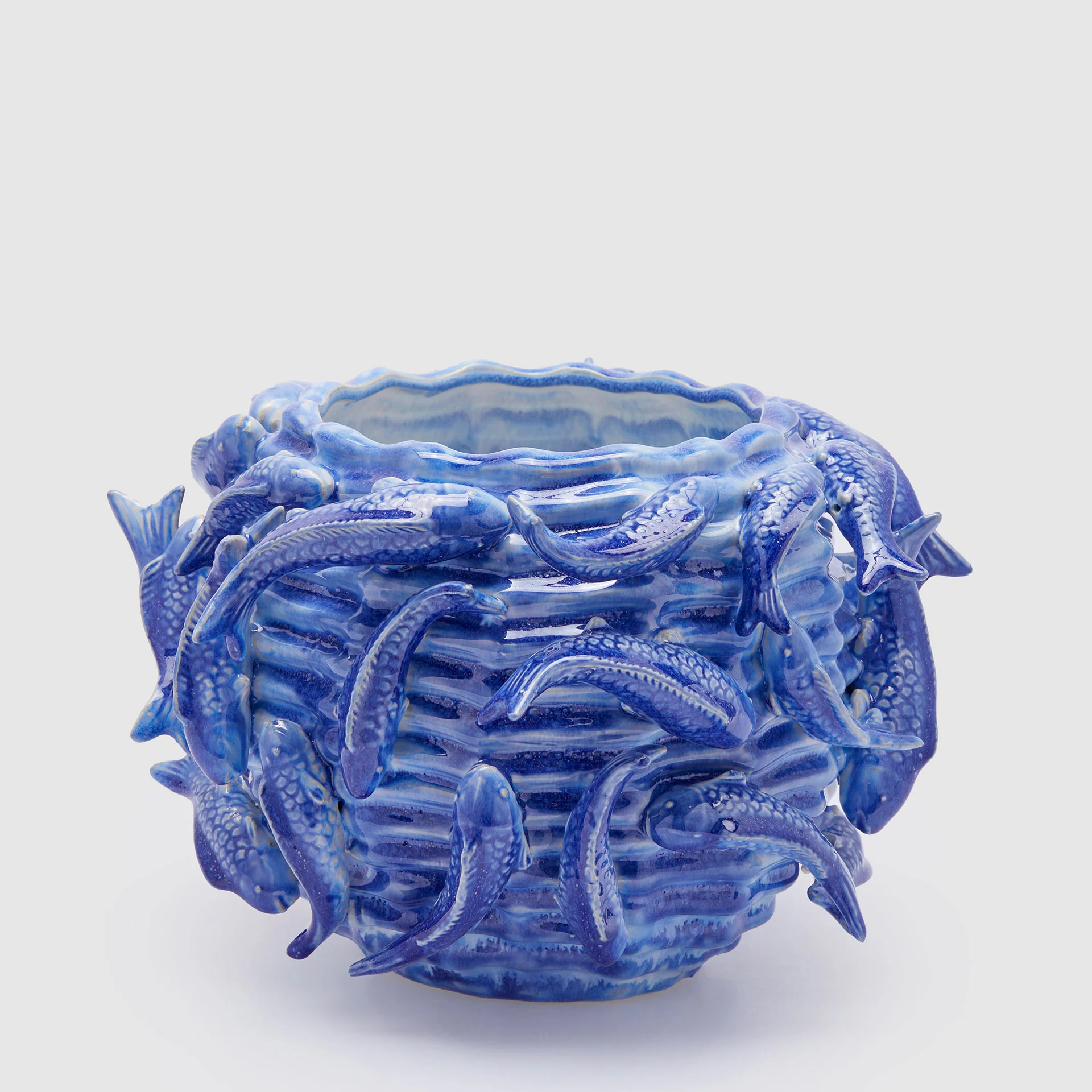 EDG Enzo De Gasperi Vaso Chakra Carpe Coi 20,5x33cm Blu Ceramica