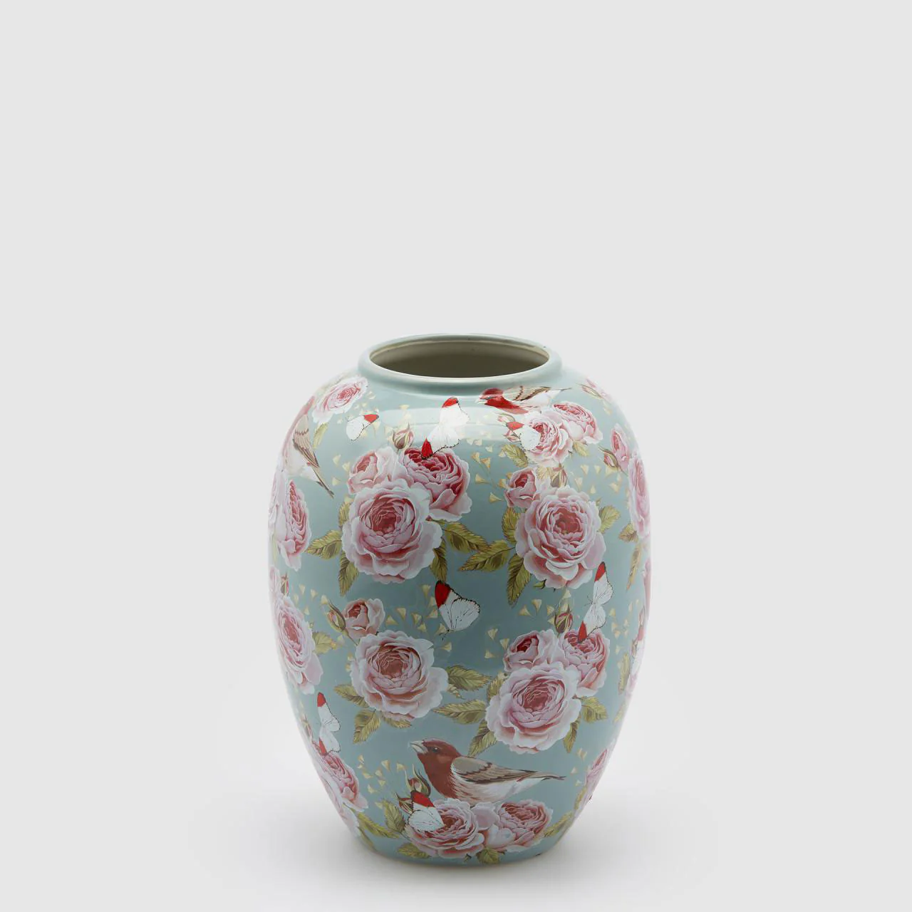 EDG Enzo De Gasperi Vaso Ching con Rose 25x20cm Azzurro Ceramica