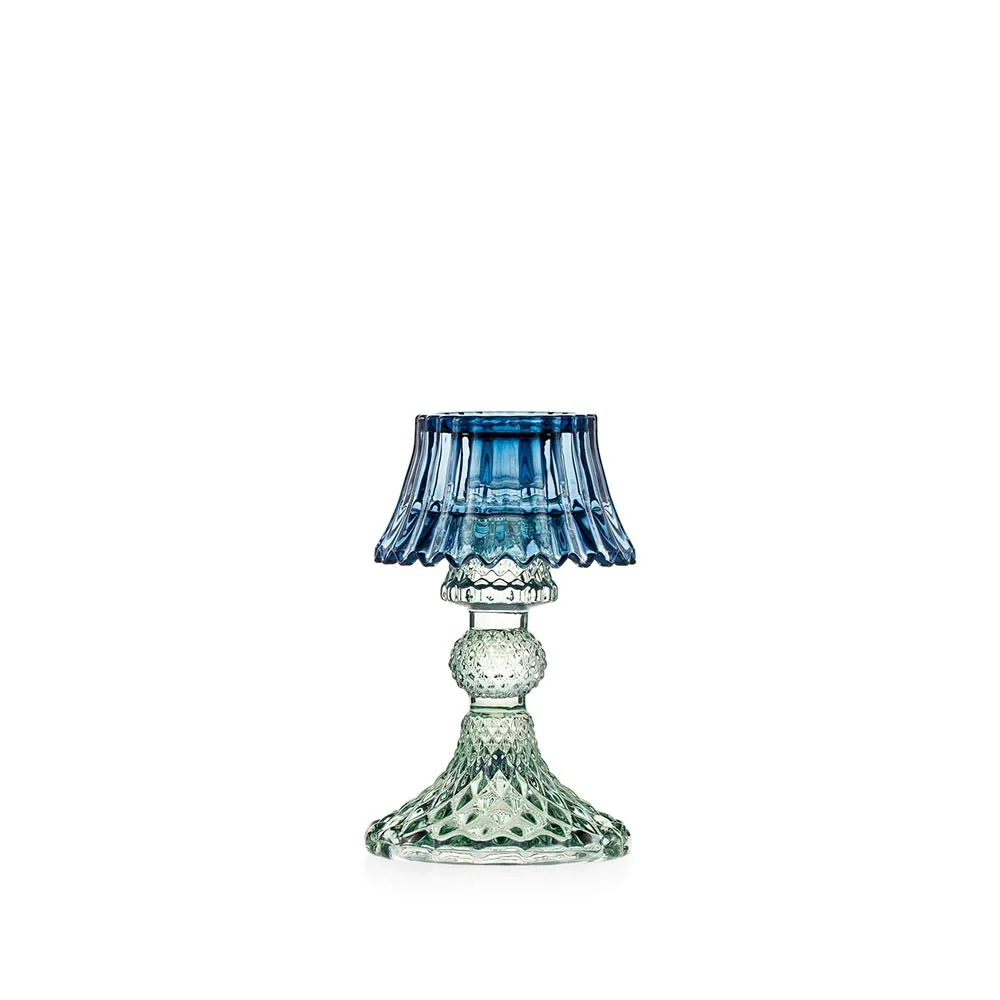 EMÒ ITALIA Atena Candeliere Piccolo Verde in Vetro con Paralume Blu 13cm