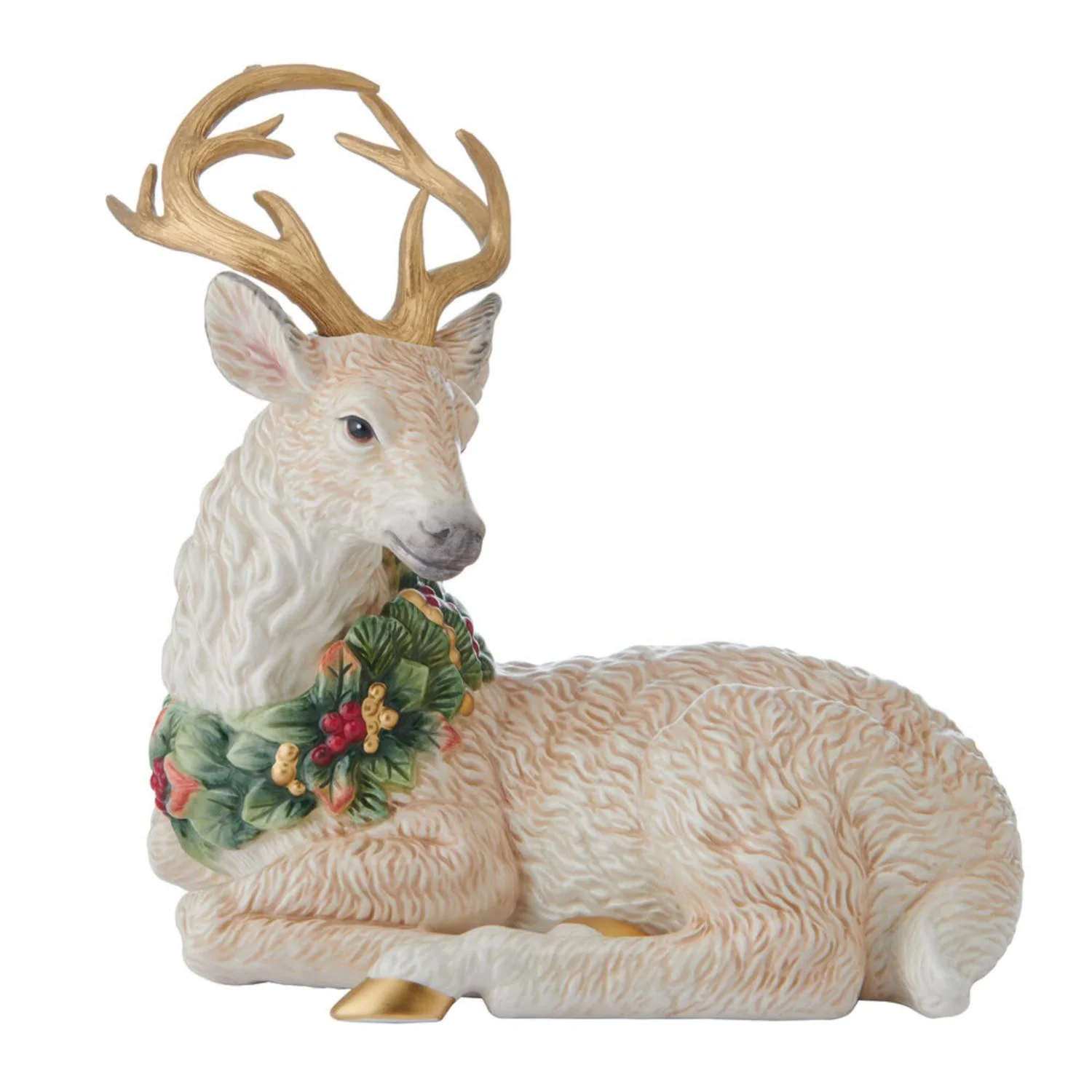 FITZ & FLOYD Figura Decorazione Natalizia Renna Seduta 26cm Porcellana
