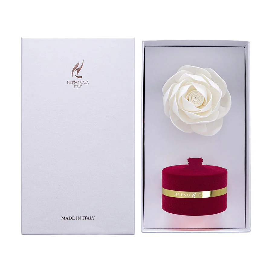 HYPNO CASA Diffusore a Bastoncini con Rosa Bianca 60ml Floccato Velluto Bordeaux Melograno - Image 2