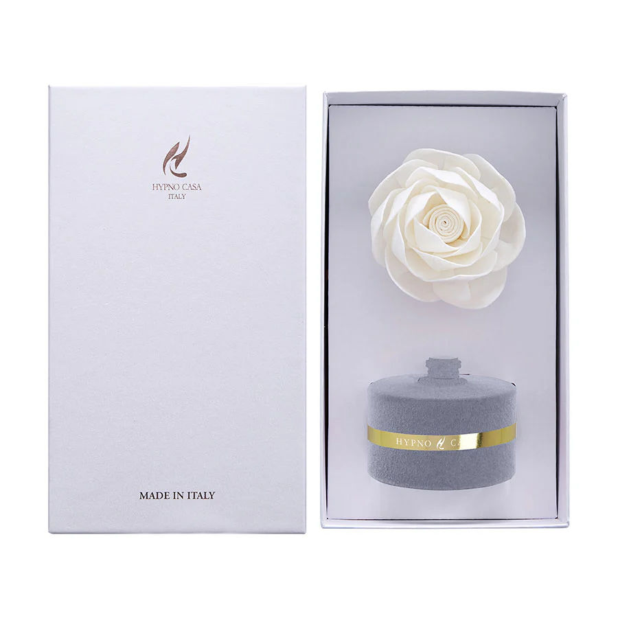 HYPNO CASA Diffusore a Bastoncini con Rosa Bianca 60ml Floccato Velluto Grigio Orchidea Nera - Image 2