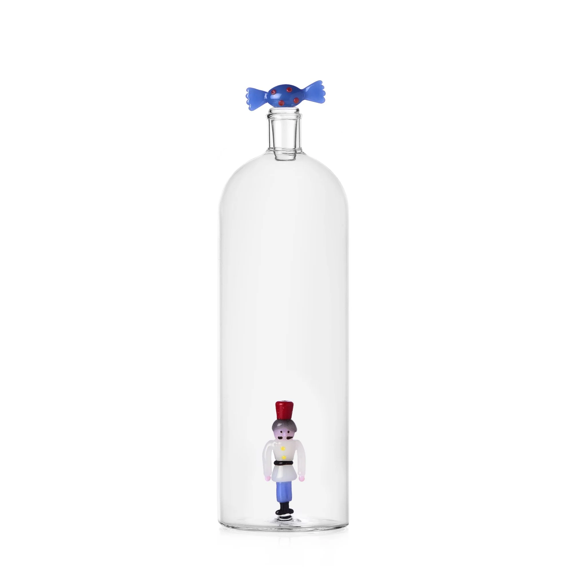 ICHENDORF Schiaccianoci Bottiglia Caramella Blu e Soldatino 29cm Vetro Borosilicato