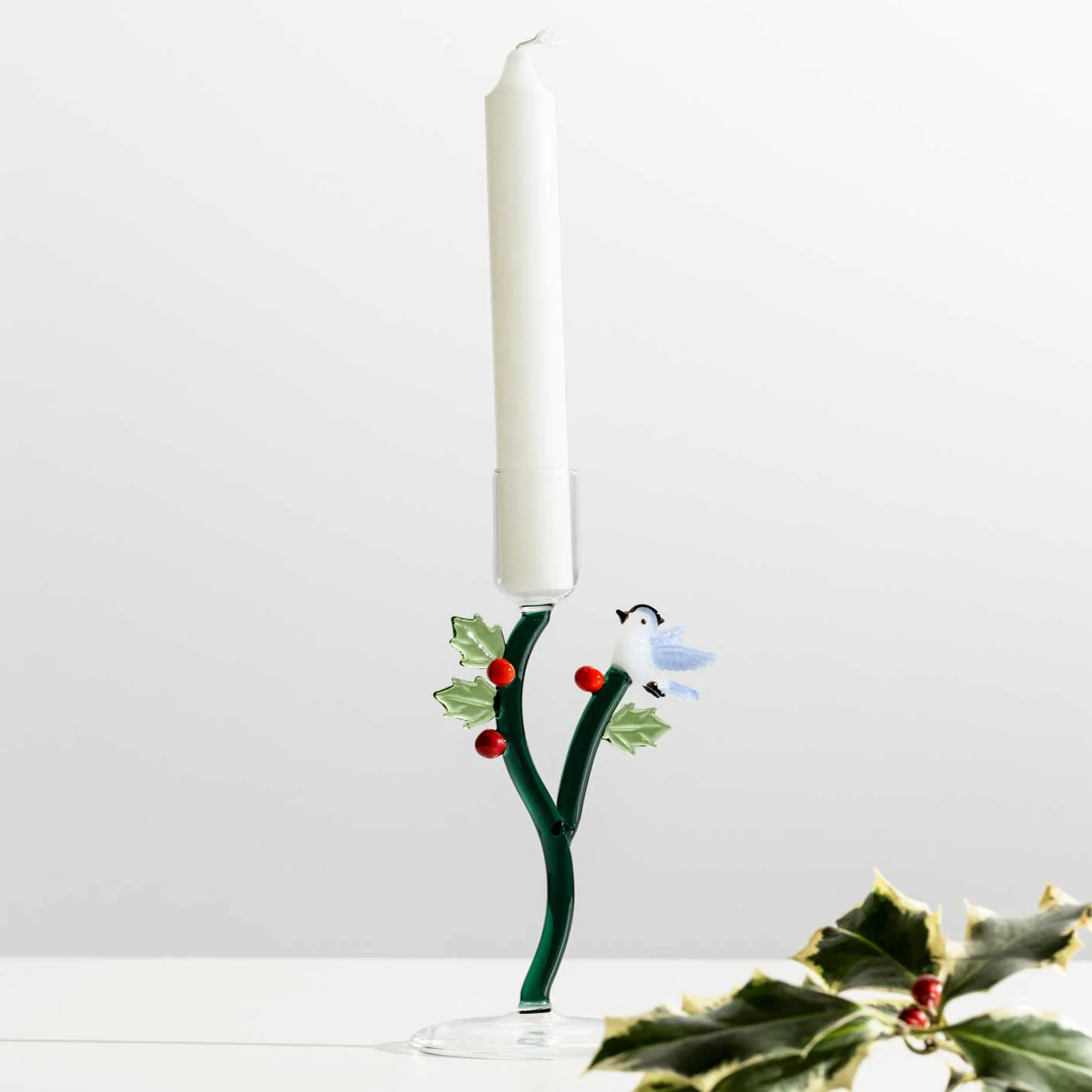ICHENDORF Woodland Tales Candeliere Agrifoglio e Uccellino Azzurro 18,5cm Vetro Borosilicato - Image 2