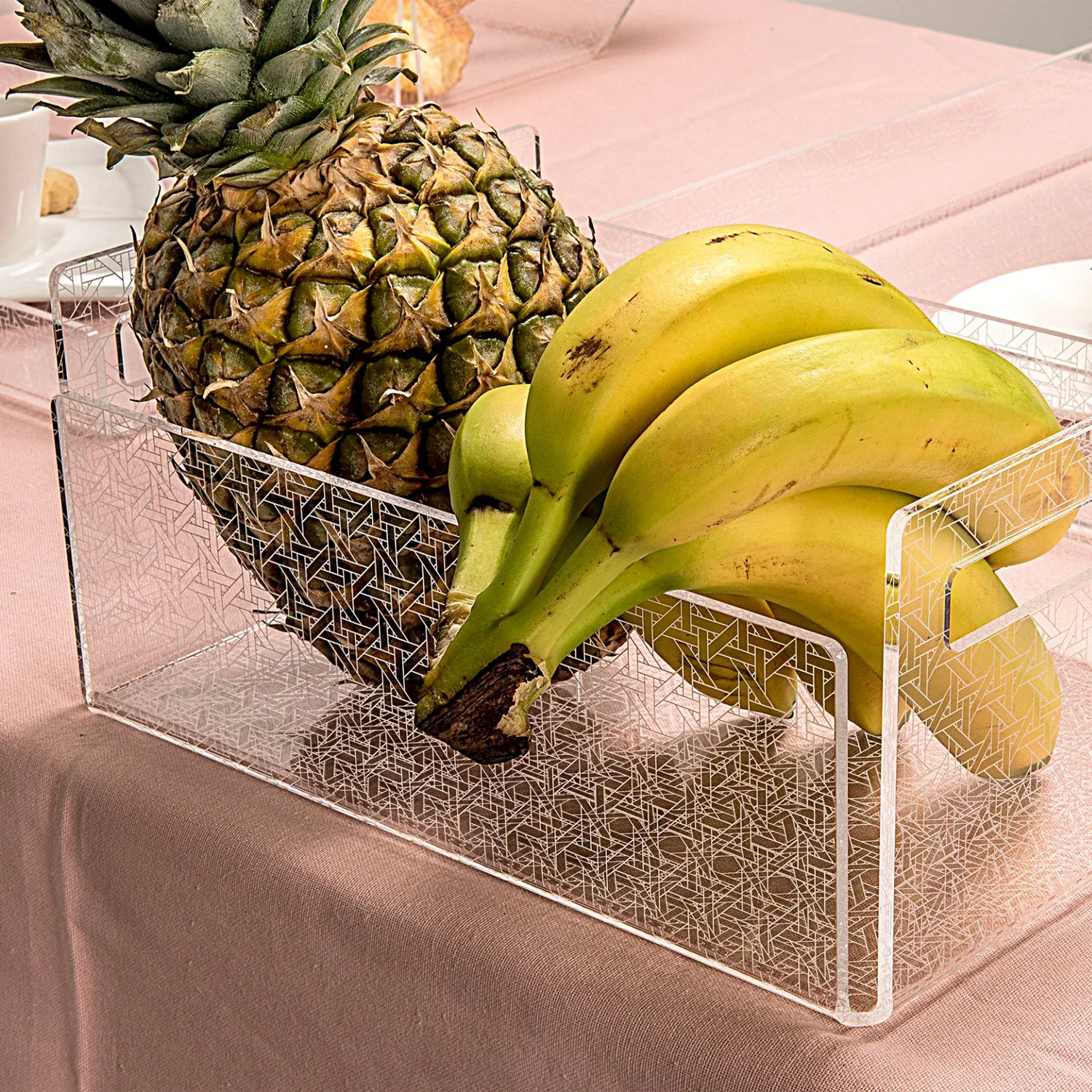 iPLEX Bon Ton Cestino Portafrutta in PMMA 29x21cm Trasparente Paglia di Vienna Made in Italy - Image 2