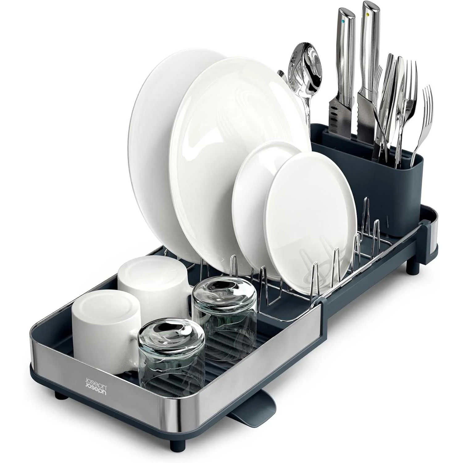 JOSEPH JOSEPH Slim Scolapiatti Espandibile e Portaposate in Acciaio Inox