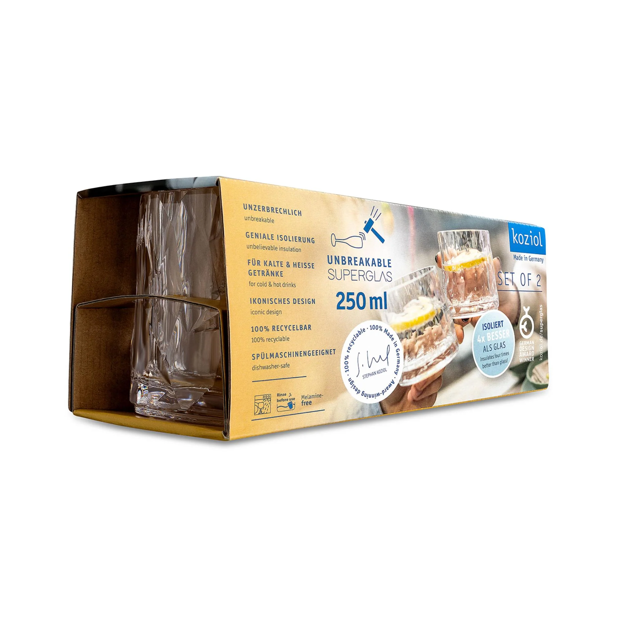 KOZIOL Set 2 Bicchieri Acqua Universali 9cm 250ml Club No. 2 Superglas Indistruttibili - Image 2