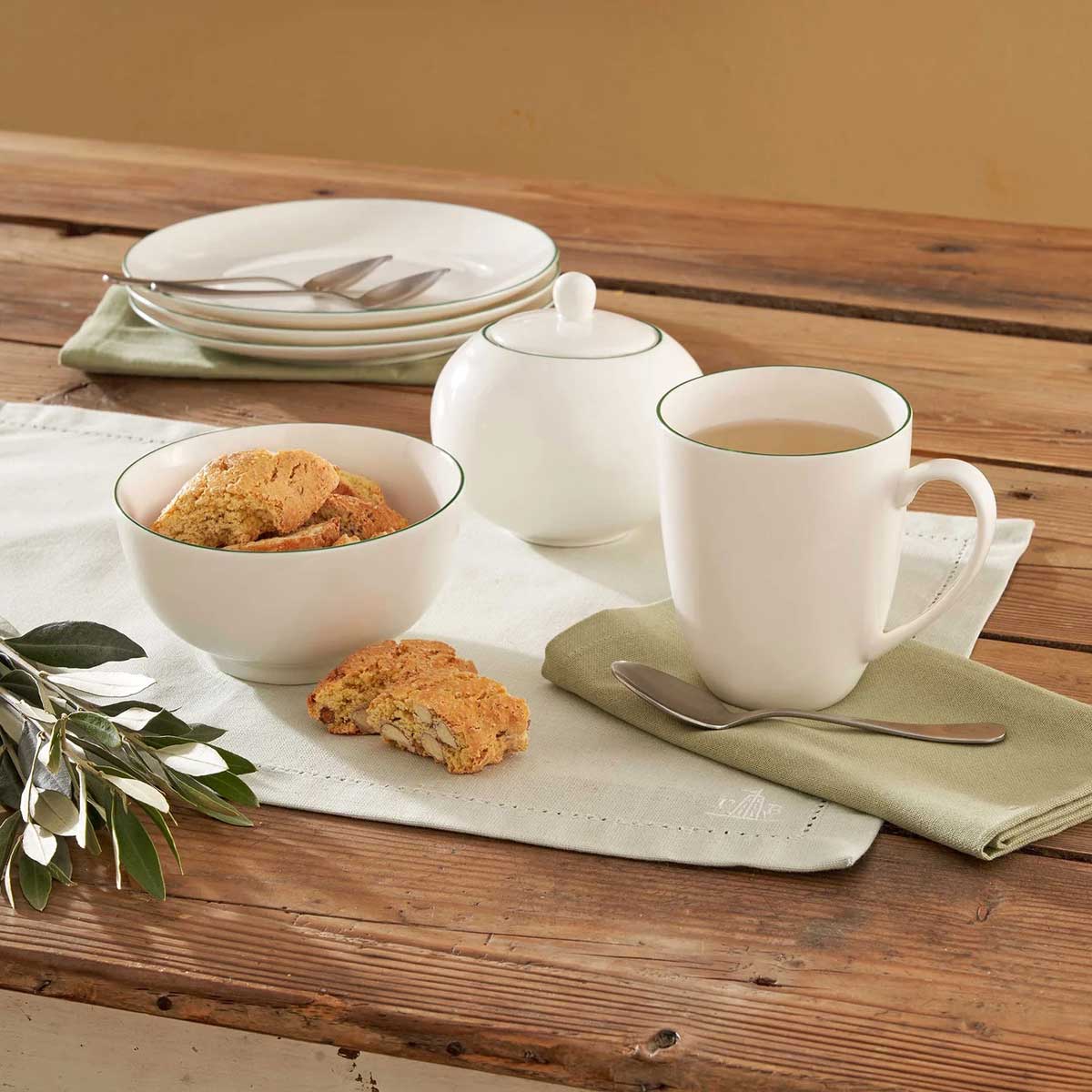 LA PORCELLANA BIANCA Dintorno Tazza MUG 450ml Porcellana Bianco Bordo Verde - Image 2