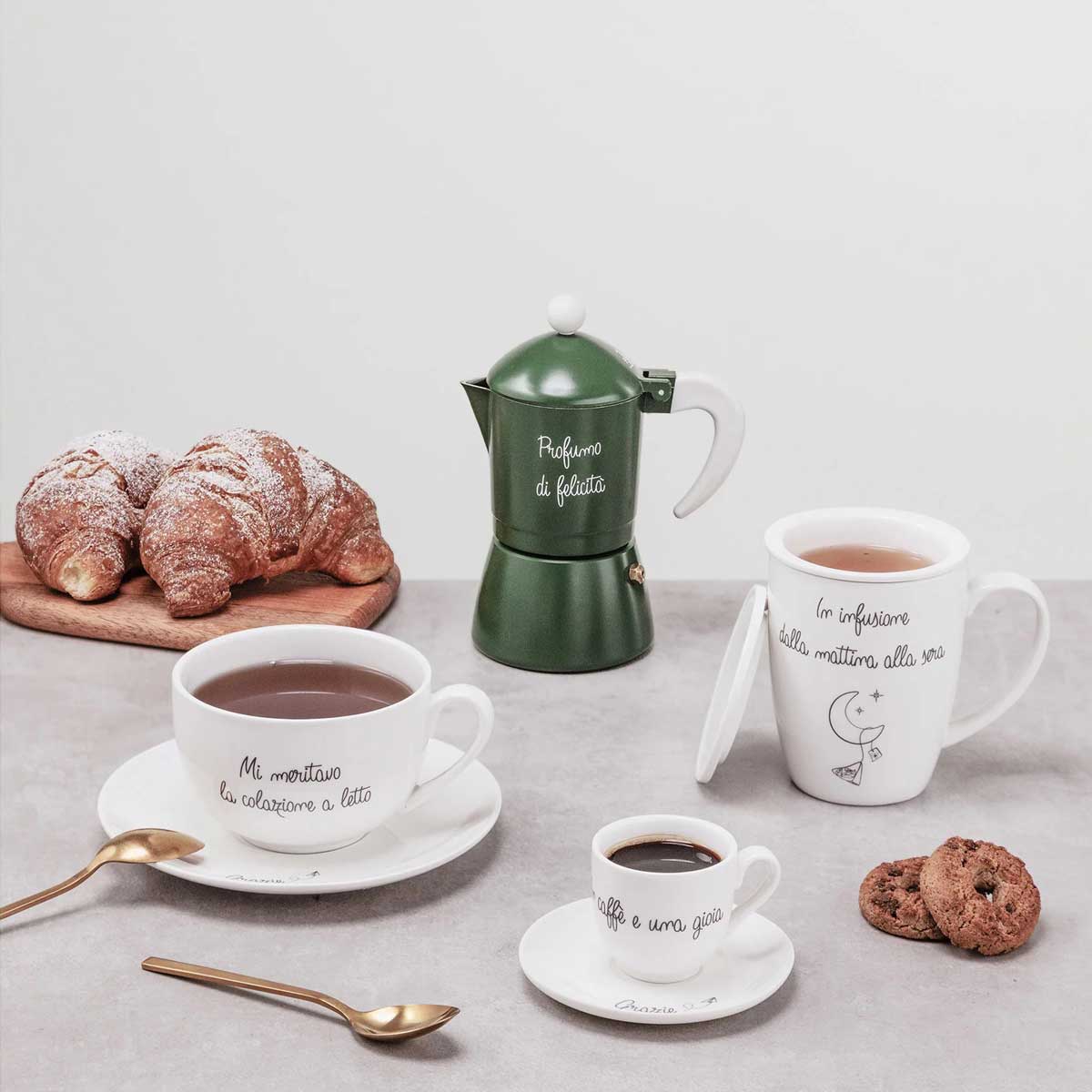 LA PORCELLANA BIANCA Gli Onesti Caffettiera Moka 3 Tazze in Metallo Verde - Image 2