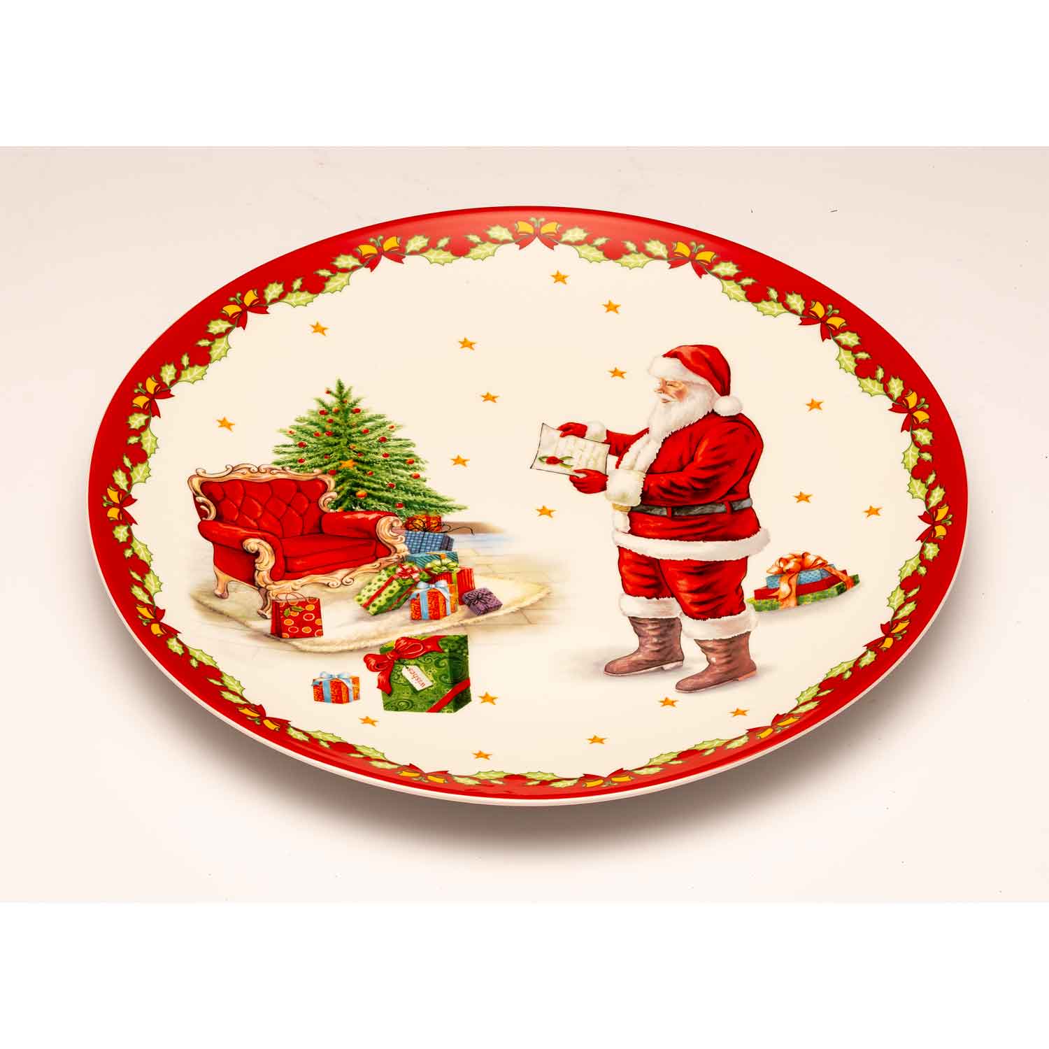NOEL by Lamart Piatto Torta da Portata Natalizio Babbo Natale 36cm Porcellana