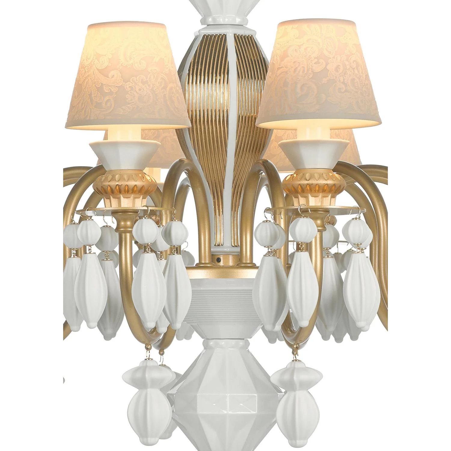 LLADRO' Chandelier Belle De Nuit 12 Luci Lustro Oro 100x65cm Porcellana - Image 3