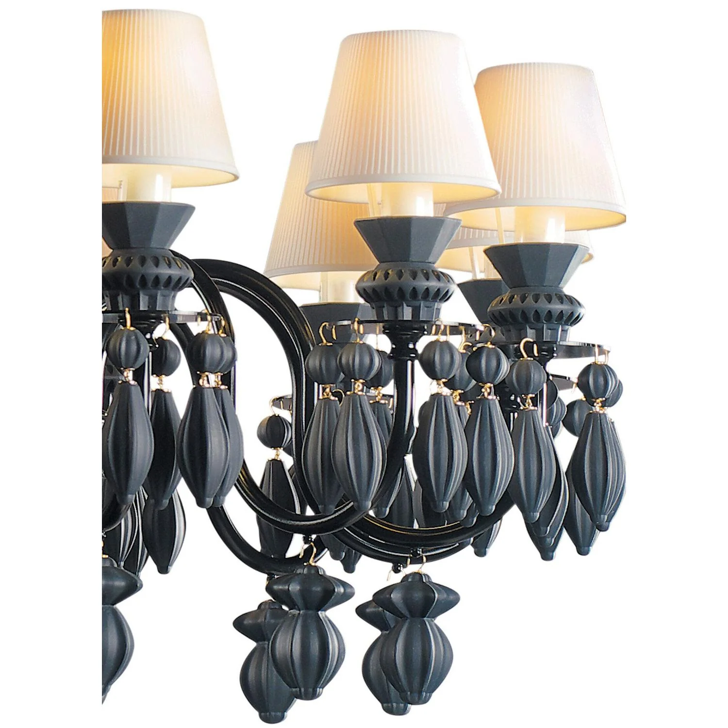 LLADRO' Chandelier Belle De Nuit 12 Luci Nero Assoluto 100x65cm Porcellana - Image 3