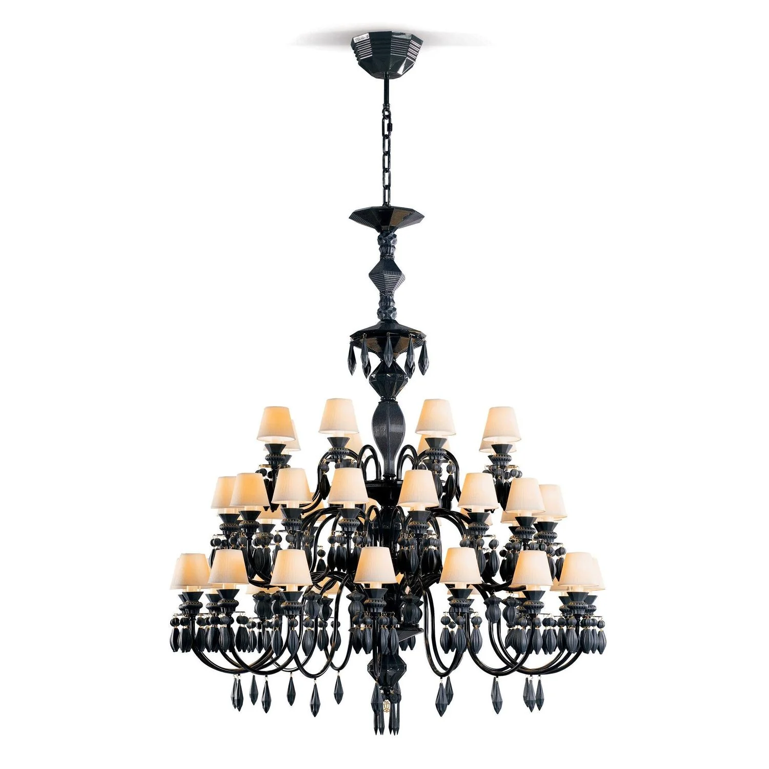 LLADRO' Chandelier Belle De Nuit 40 Luci Nero Assoluto 150x100cm Porcellana - Image 3