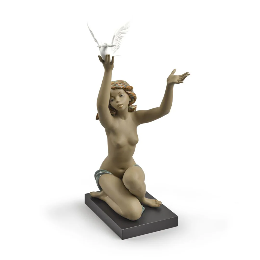 LLADRO' - Figura Statua Porcellana Donna con Colomba Gres 56cm
