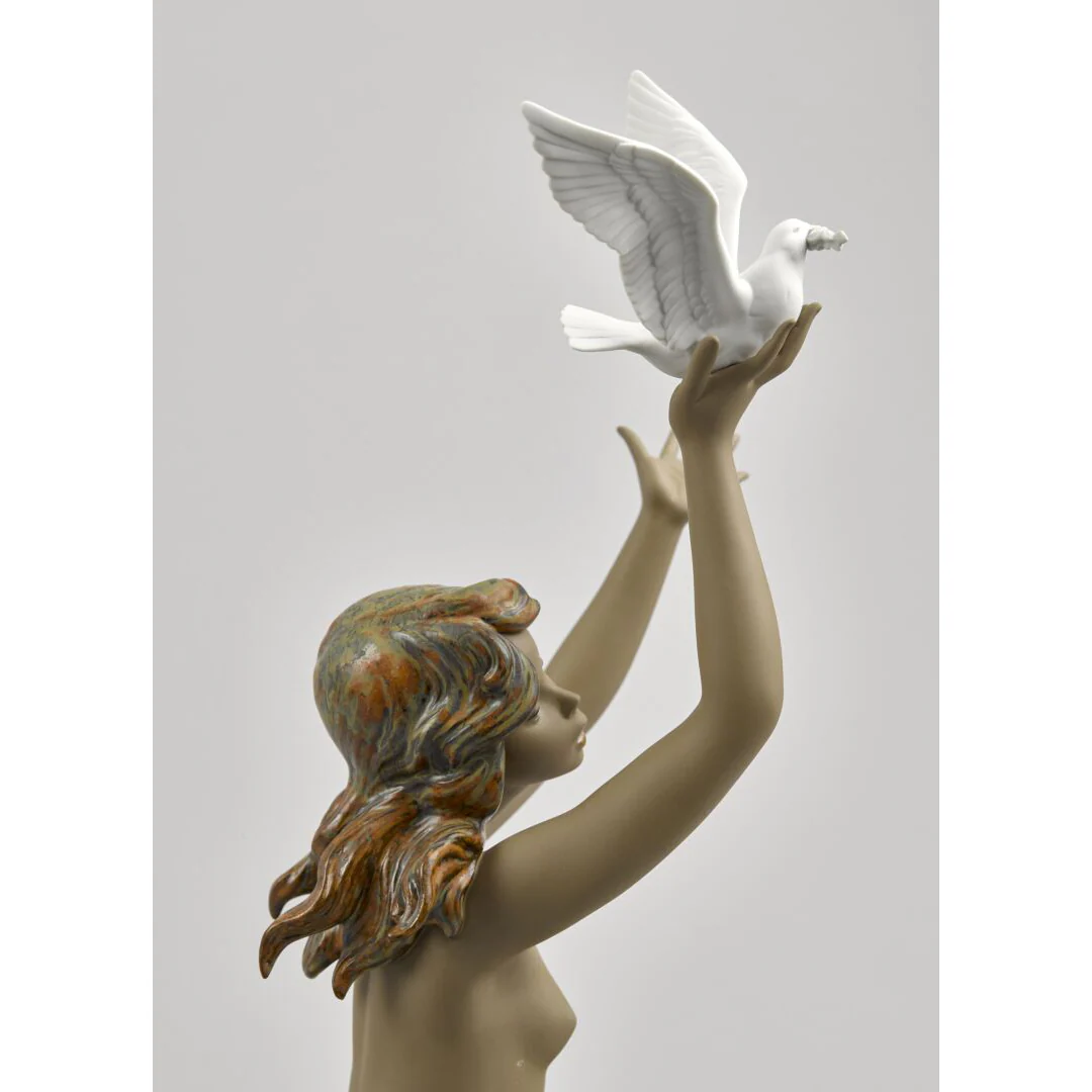 LLADRO' - Figura Statua Porcellana Donna con Colomba Gres 56cm - Image 7