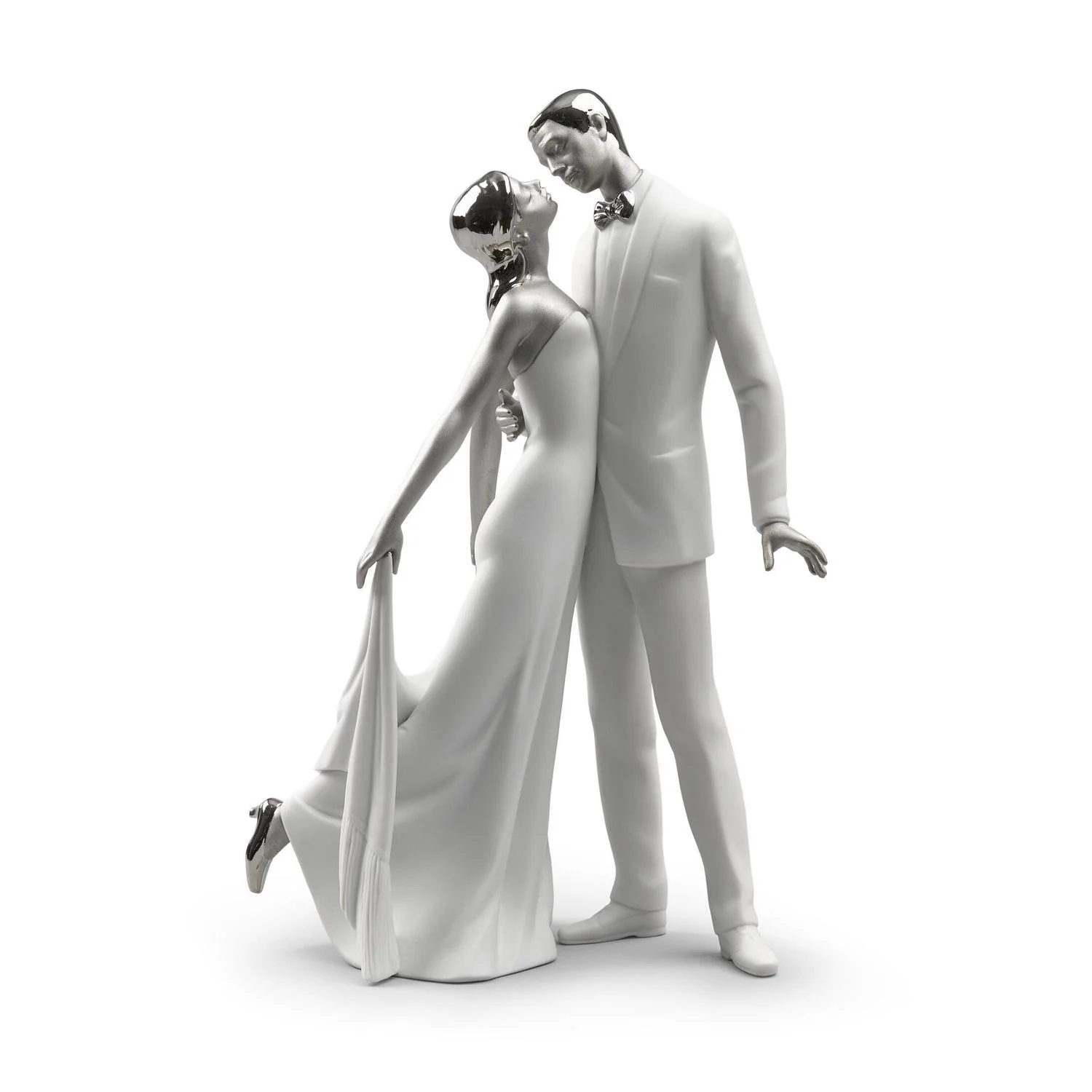 LLADRO' Figurina Coppia Felice Anniversario Lustro Argento 32x21cm Porcellana