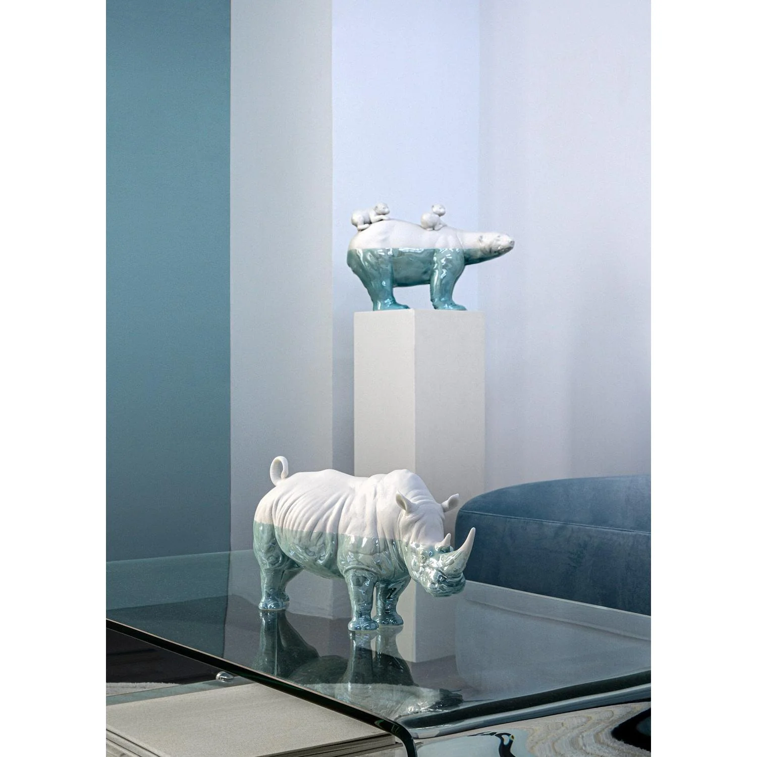 LLADRO' Figurina Scultura Rinoceronte Underwater 22x45cm Porcellana - Image 6