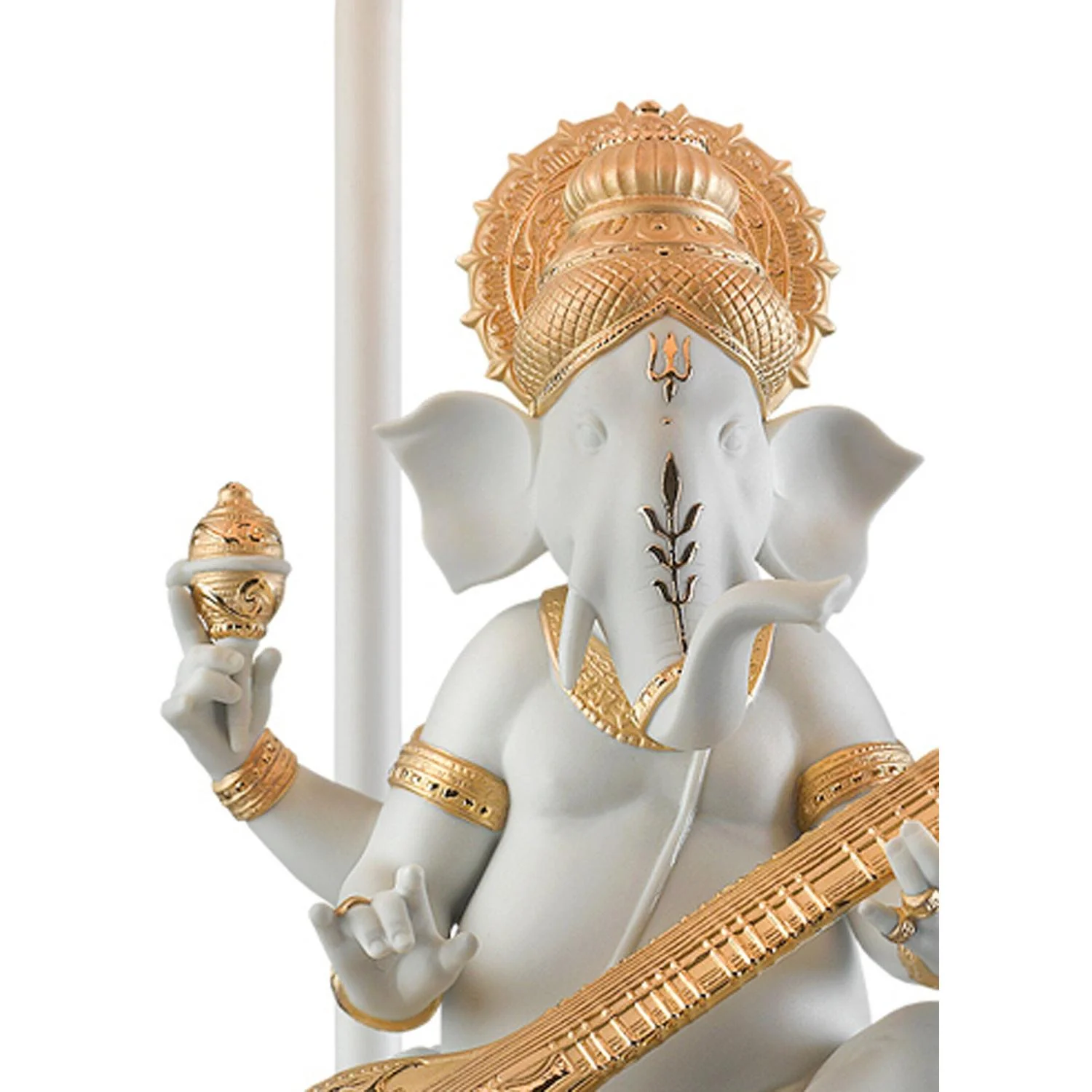 LLADRO' Lampada da Tavolo Ganesha con Veena Lustro Oro 57x30cm Porcellana - Image 4