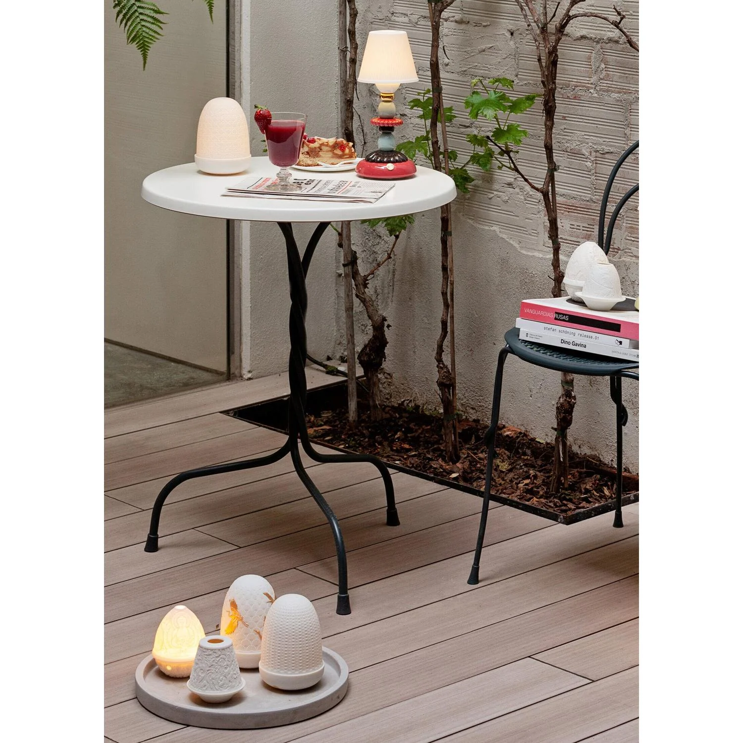 LLADRO' Lampada da Tavolo Lotus Firefly Autunno Dorato Rosso Corallo 28x12cm Porcellana - Image 3