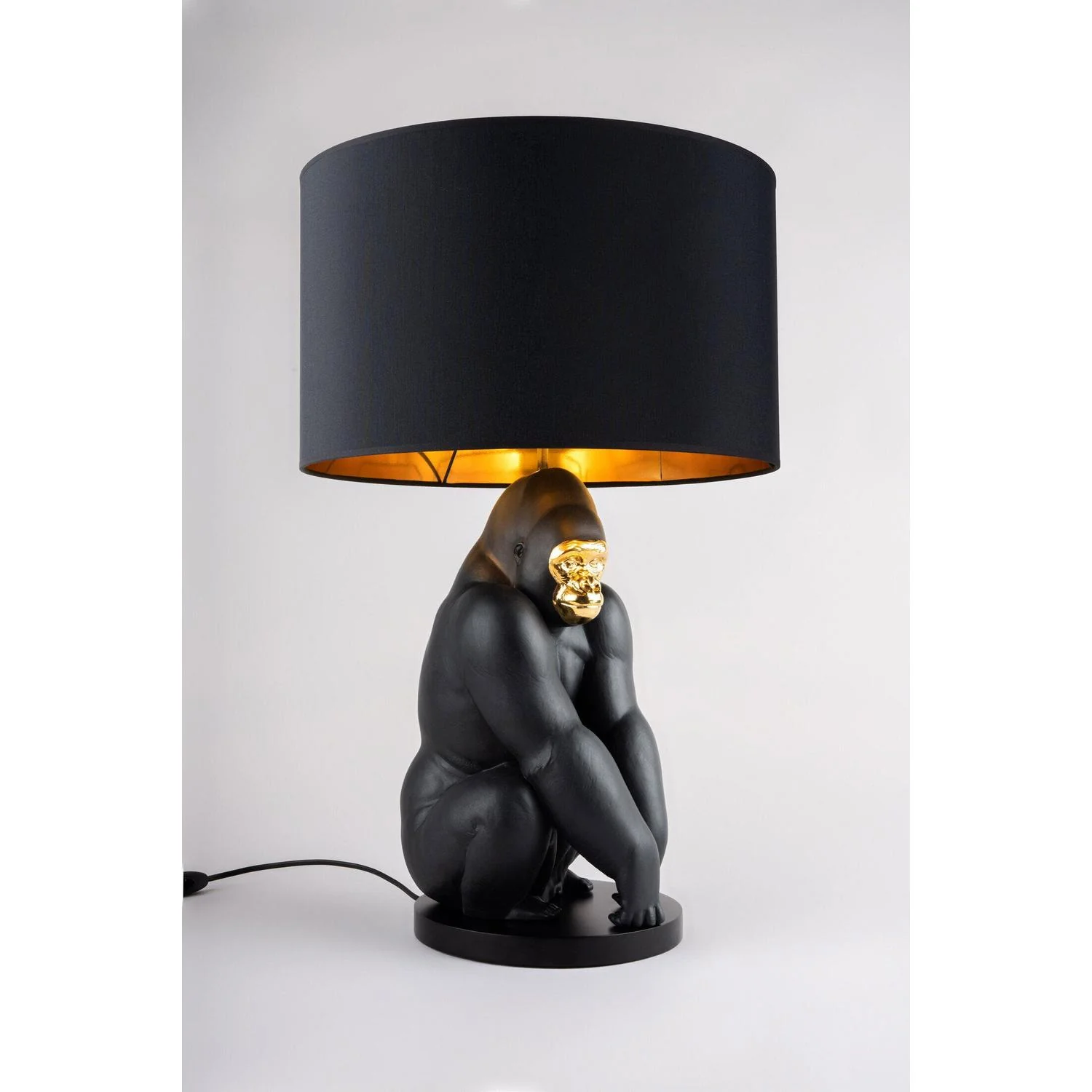 LLADRO' Lampada Gorilla Nero Oro 63x40cm Porcellana - Image 3