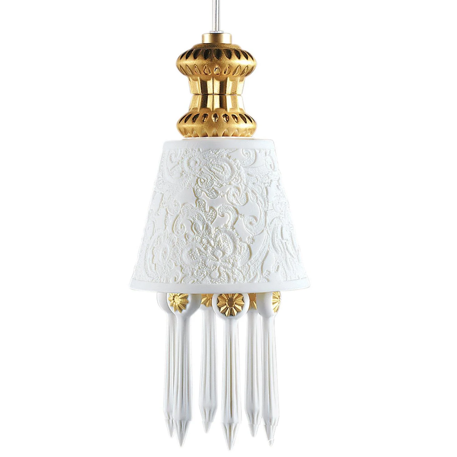 LLADRO' Lampadario Belle De Nuit con Litofania Lustro Oro 170x11cm Porcellana - Image 2
