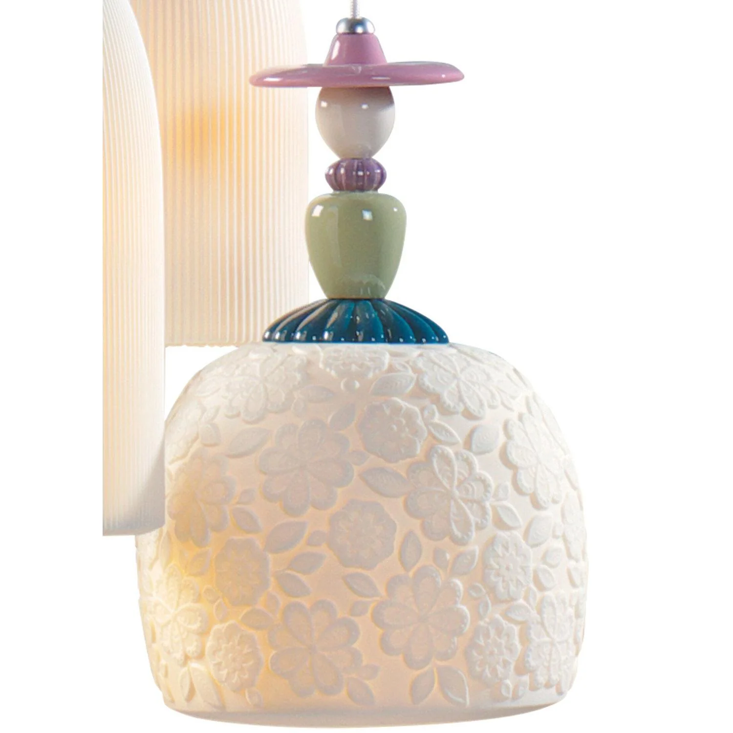 LLADRO' Lampadario Mademoiselle 4 Luci Camminando per la Spiaggia 197x46cm Porcellana - Image 3