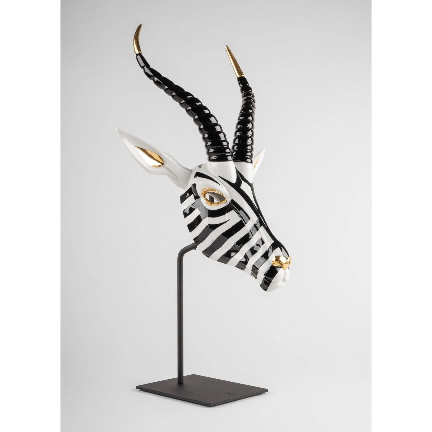 LLADRO' Maschera Antilope Nero Oro 57x39cm Porcellana - Image 4