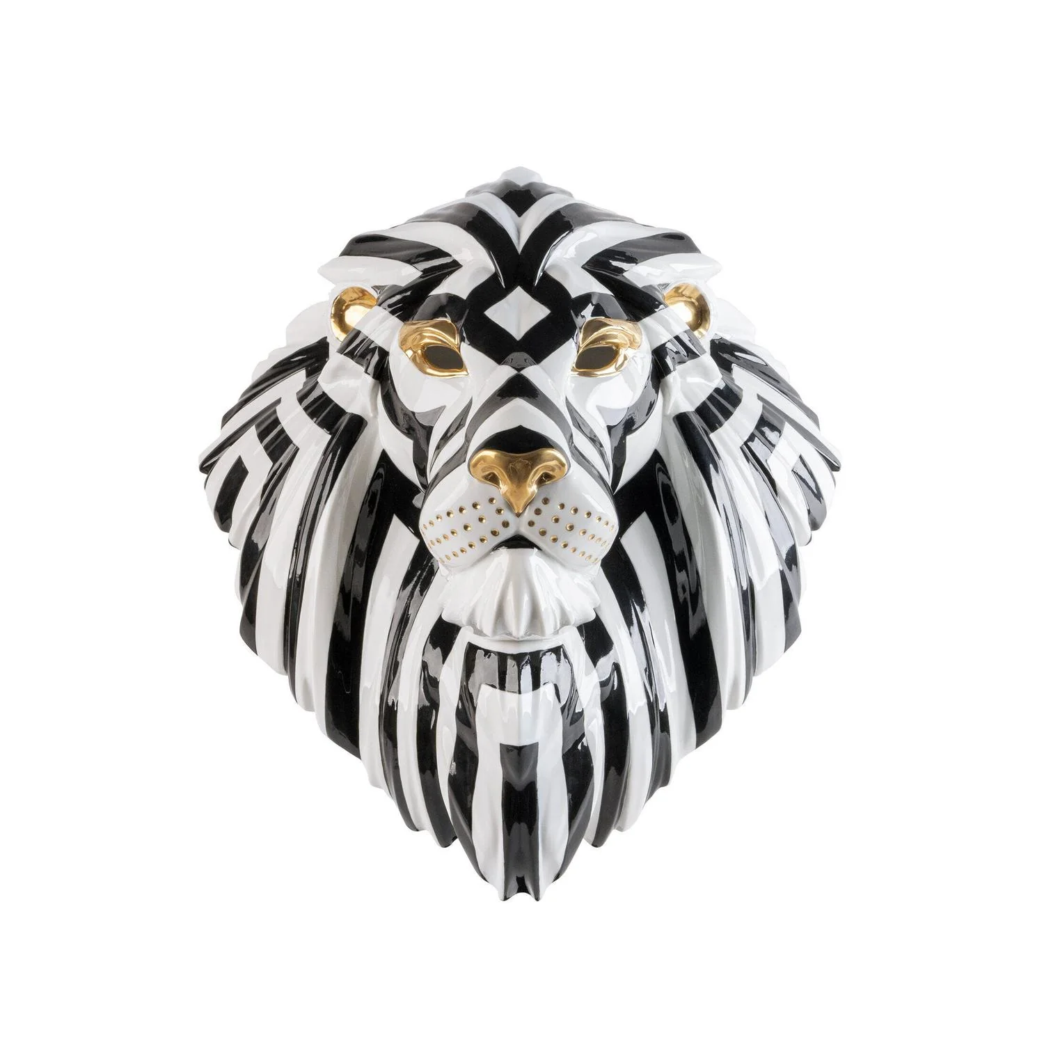 LLADRO' Maschera di Leone Nero Oro 60x38cm Porcellana